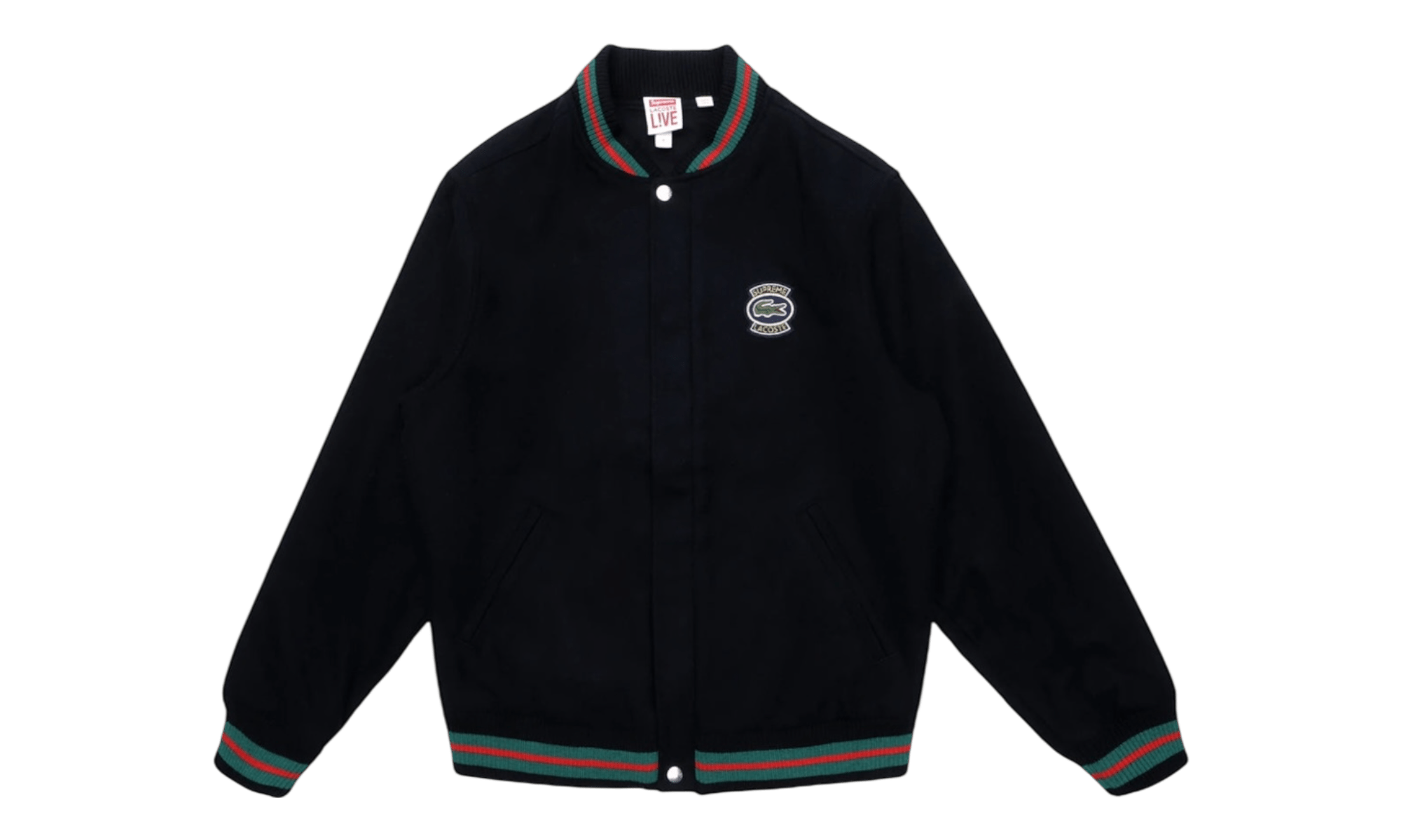 Supreme LACOSTE Wool Varsity Jacket Black-Bullseye Sneaker Boutique