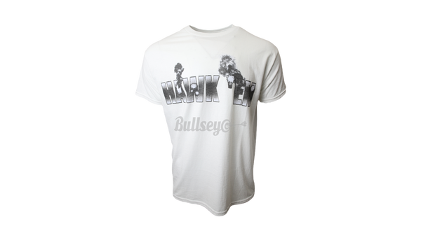 VLone x Pop Smoke "Hawk Em" White T-Shirt-Jordan essentials boxy t-shirt in grey