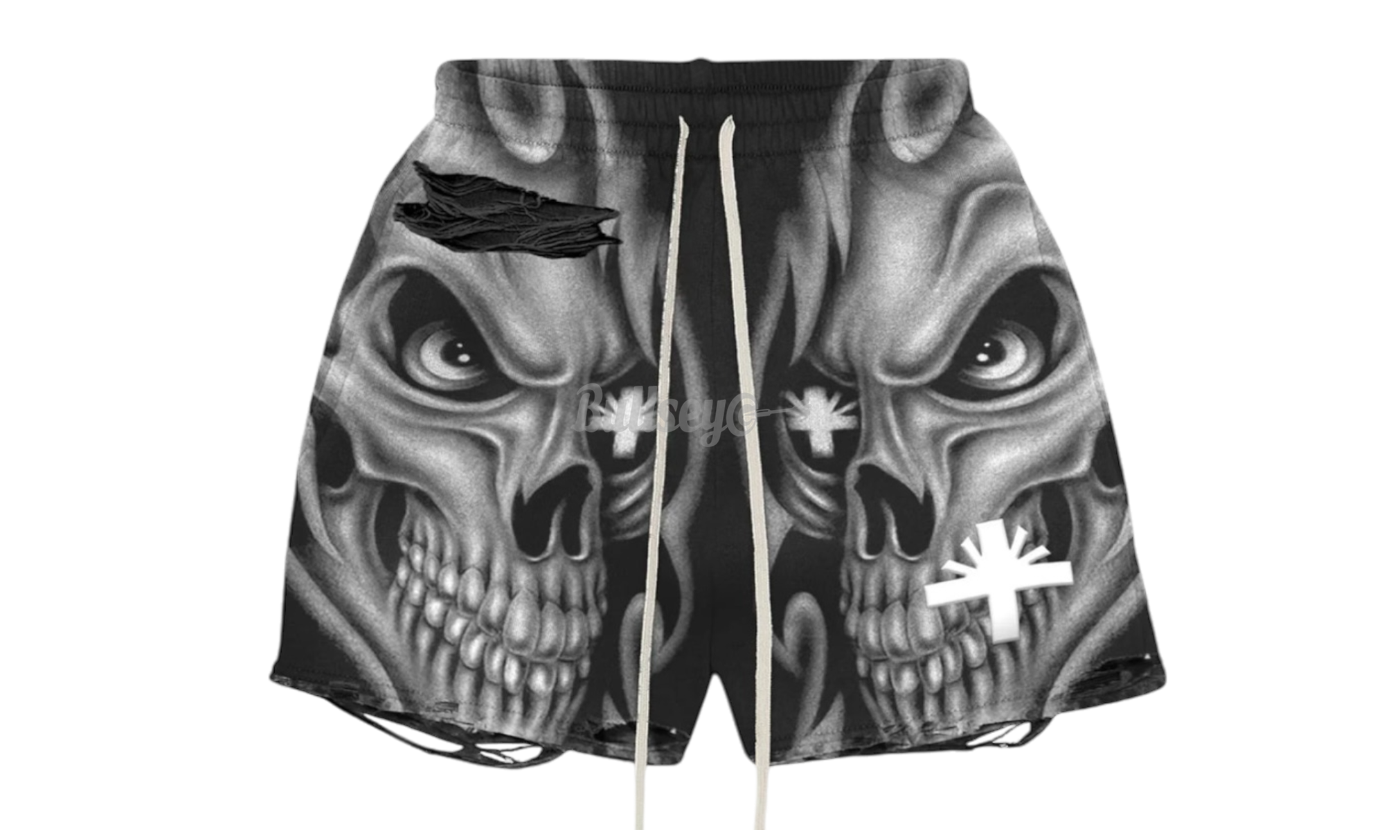 Vertabrae Skull Storm Distressed Black Shorts-Bullseye Sneaker Boutique