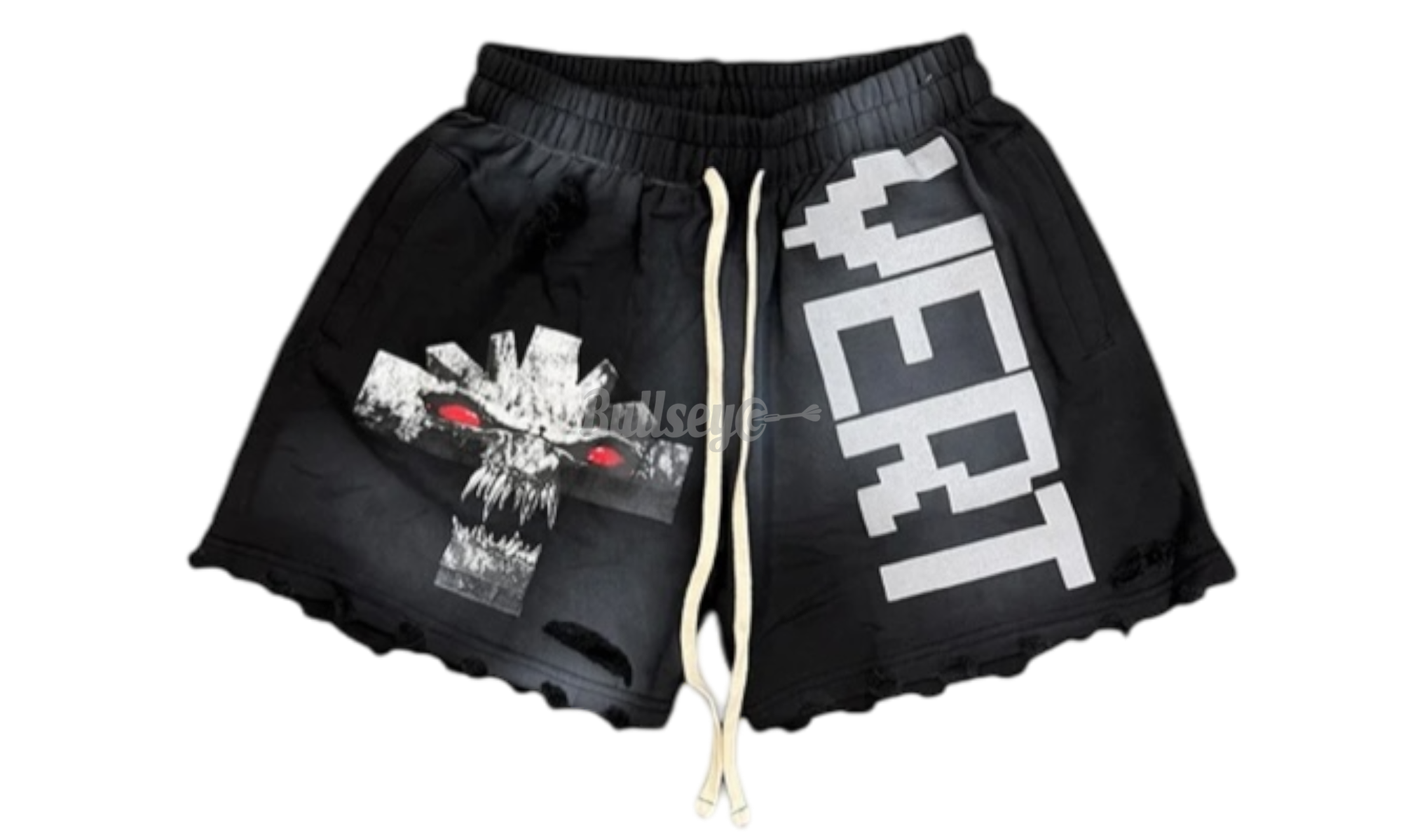 Vertabrae Vonster Cross Distressed Shorts Black-Bullseye Sneaker Boutique