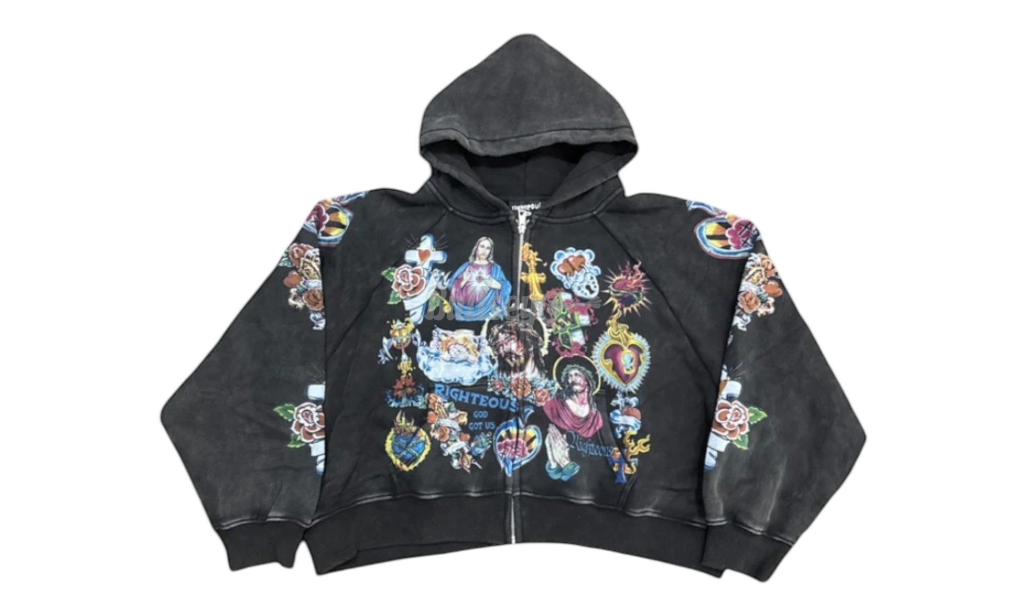 We Are Righteous Risen King Black Cropped Zip-Up Hoodie-Bullseye Sneaker Boutique