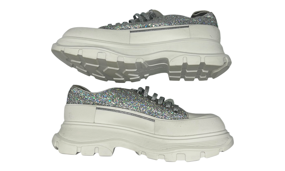 Alexander McQueen Wmns Tread Slick Lace Up "Holo Silver Glitter" (PreOwned)