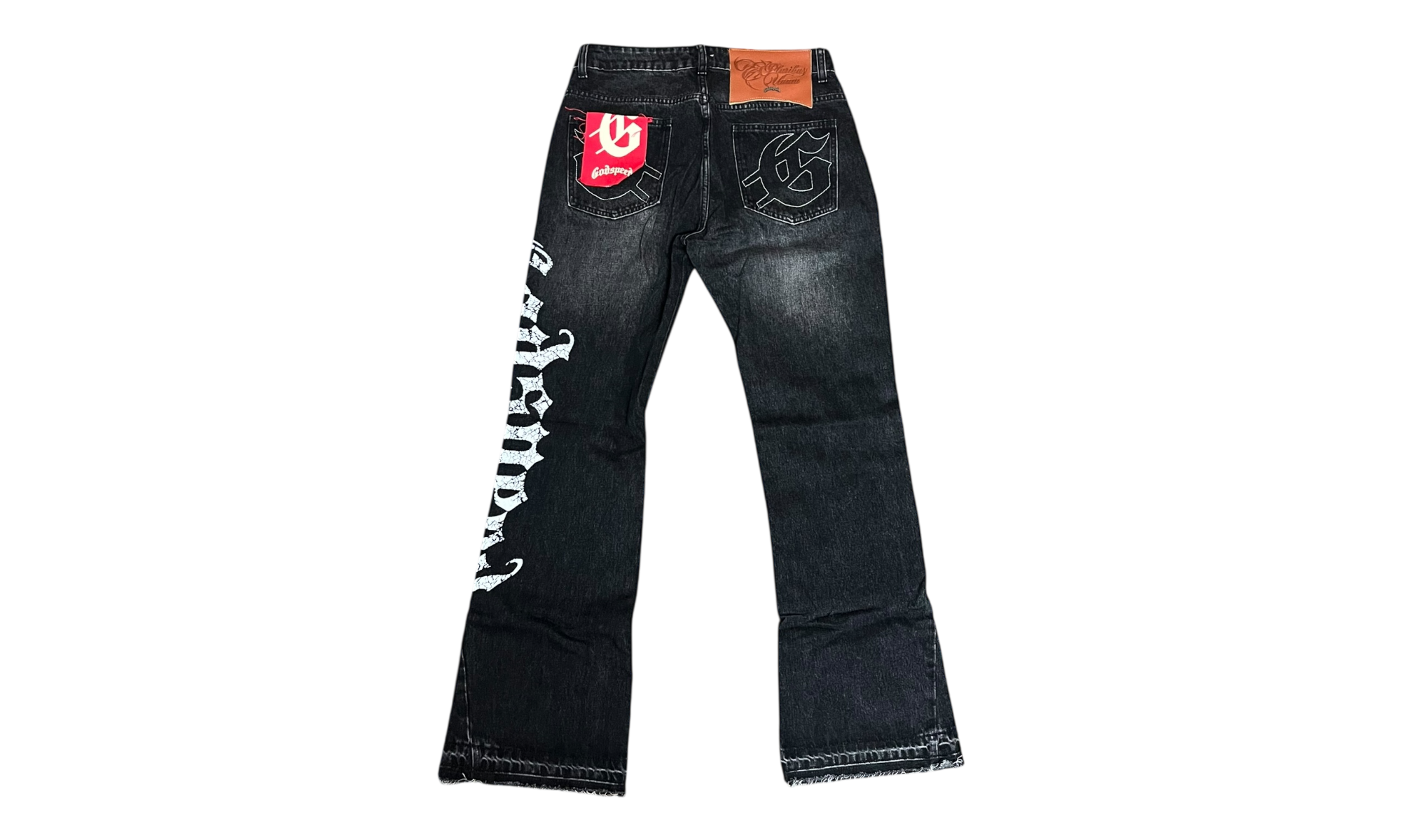 Godspeed OG Logo Grey Washed Denim Flared Jeans