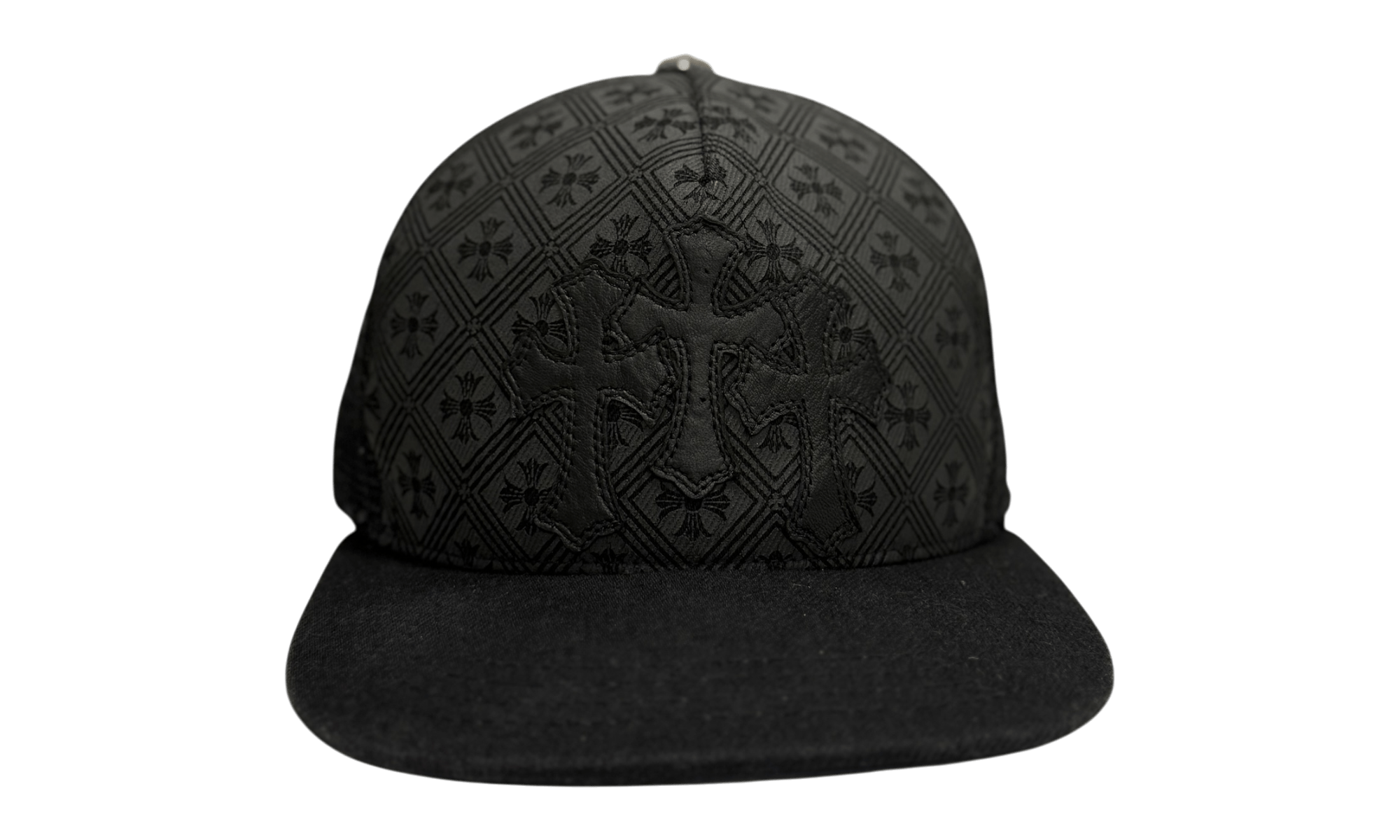 Chrome Hearts Leather Cemetery Triple Cross Monogram Black Trucker Hat