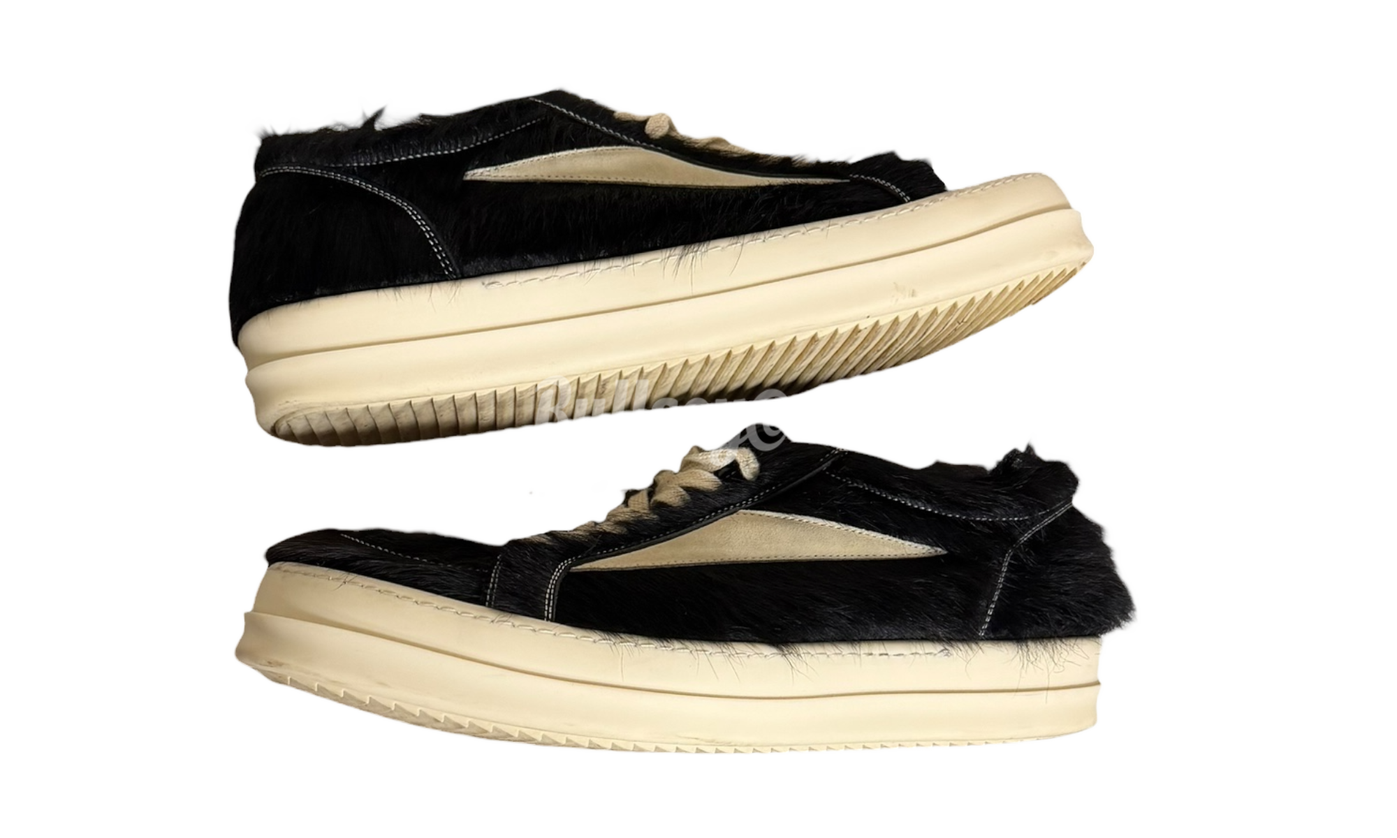 Rick Owens Pony Fur Vintage Low Black Sneakers (PreOwned)