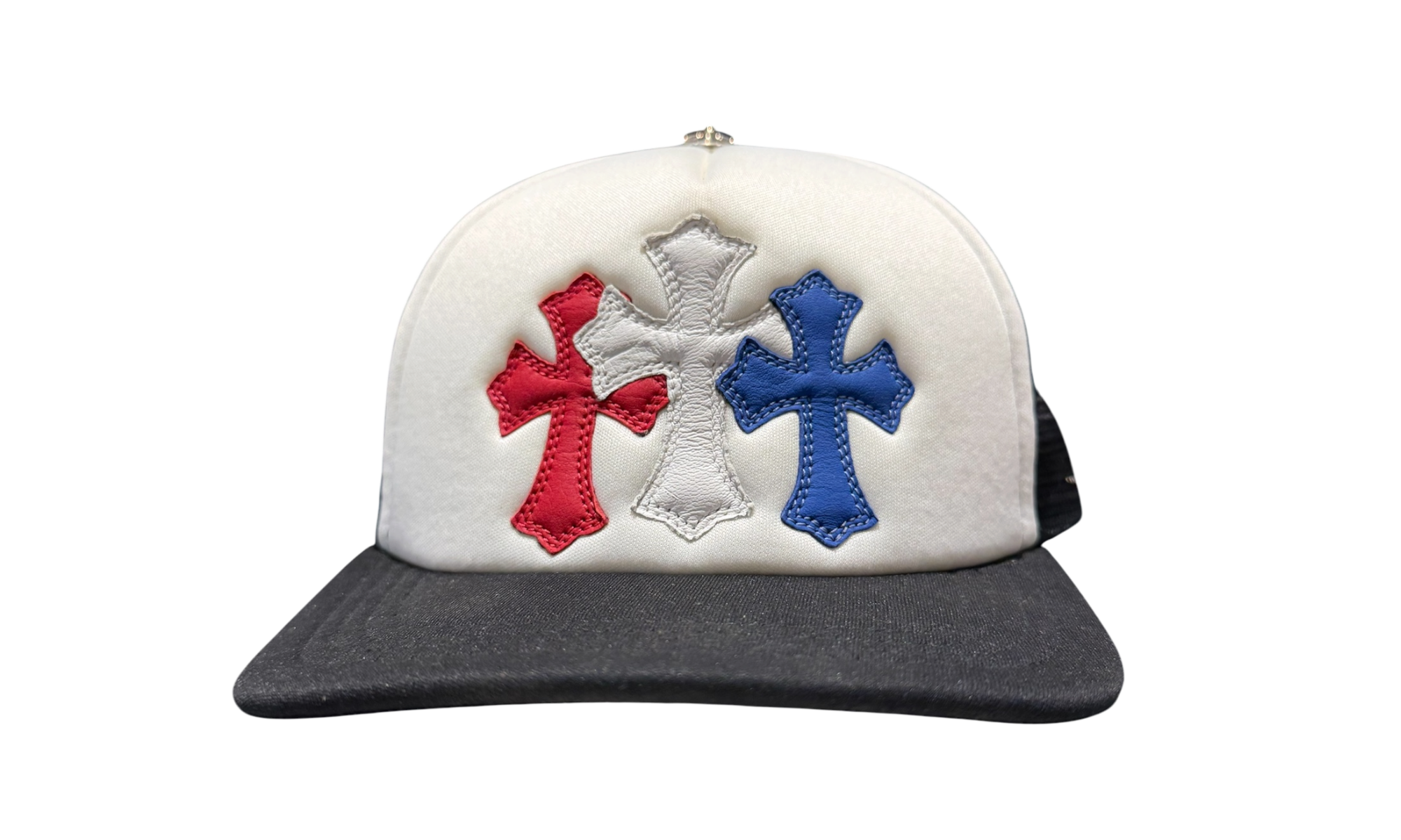 Chrome Hearts Triple Cross Red/White/Blue Trucker Hat 
