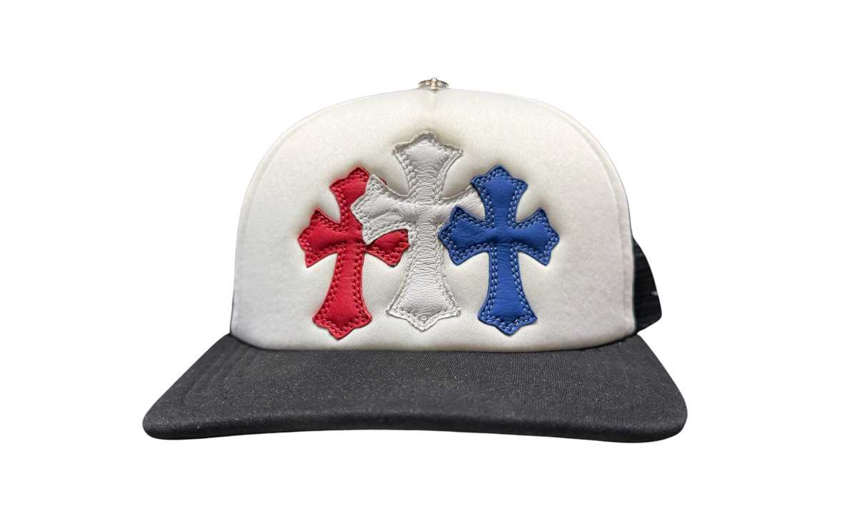 Chrome Hearts Triple Cross Red/White/Blue Trucker Hat 