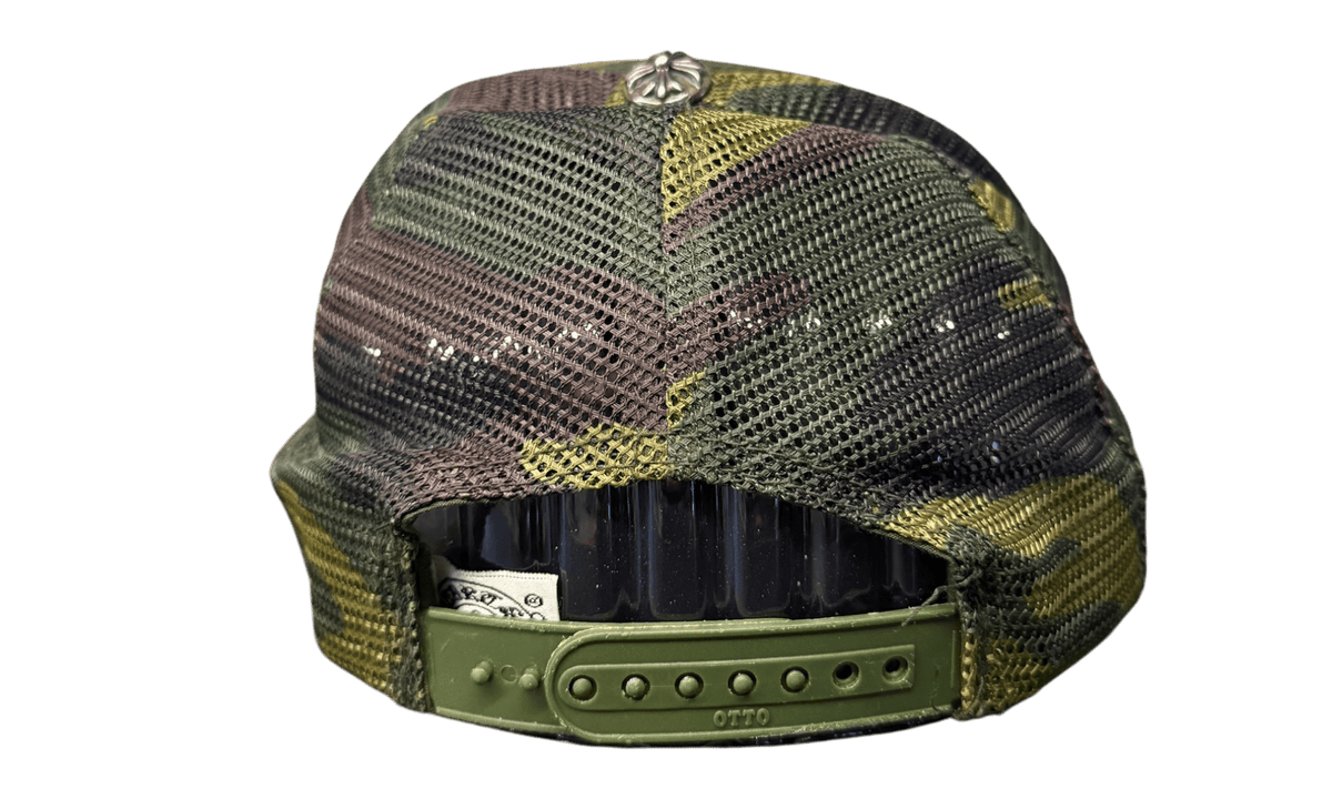Chrome Hearts Vintage Camo Orange Leather Patch Trucker Hat (Preowned)