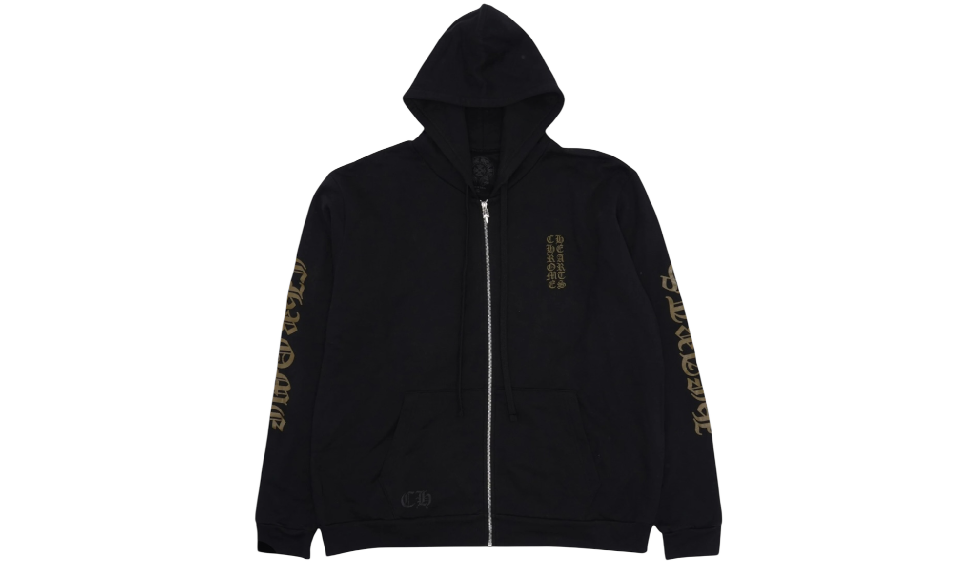 Chrome Hearts Vertical Logo Bronze Letters Black Zip-Up Hoodie