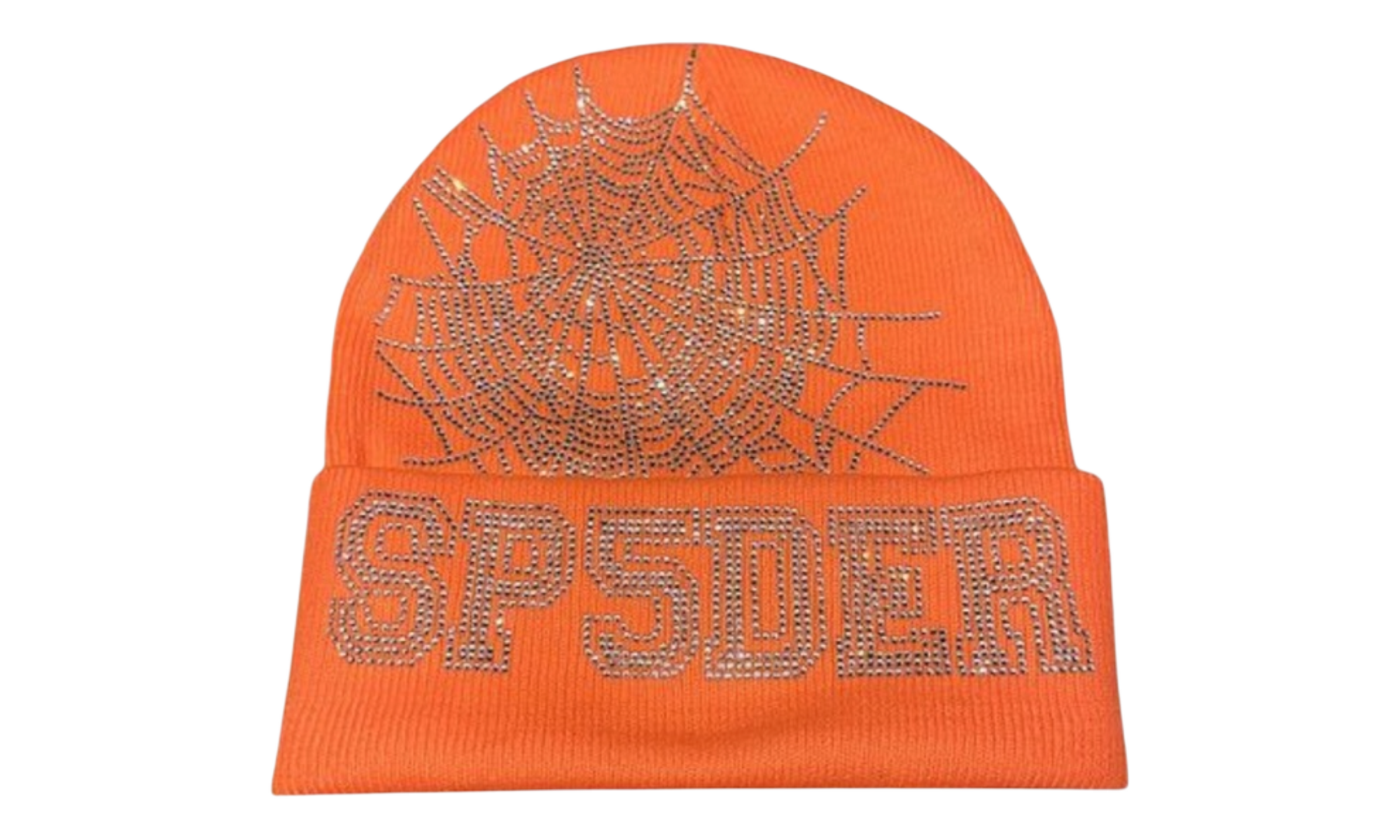 Sp5der Rhinestone Web Orange Beanie (New York Exclusive)