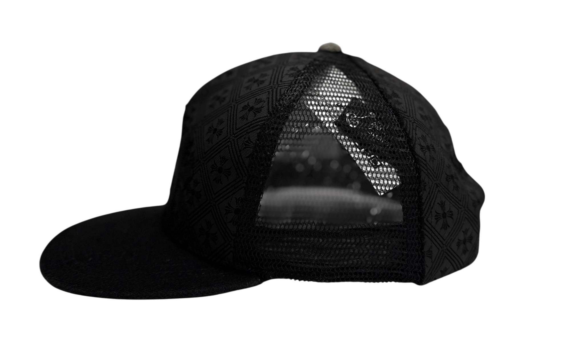 Chrome Hearts Leather Cemetery Triple Cross Monogram Black Trucker Hat