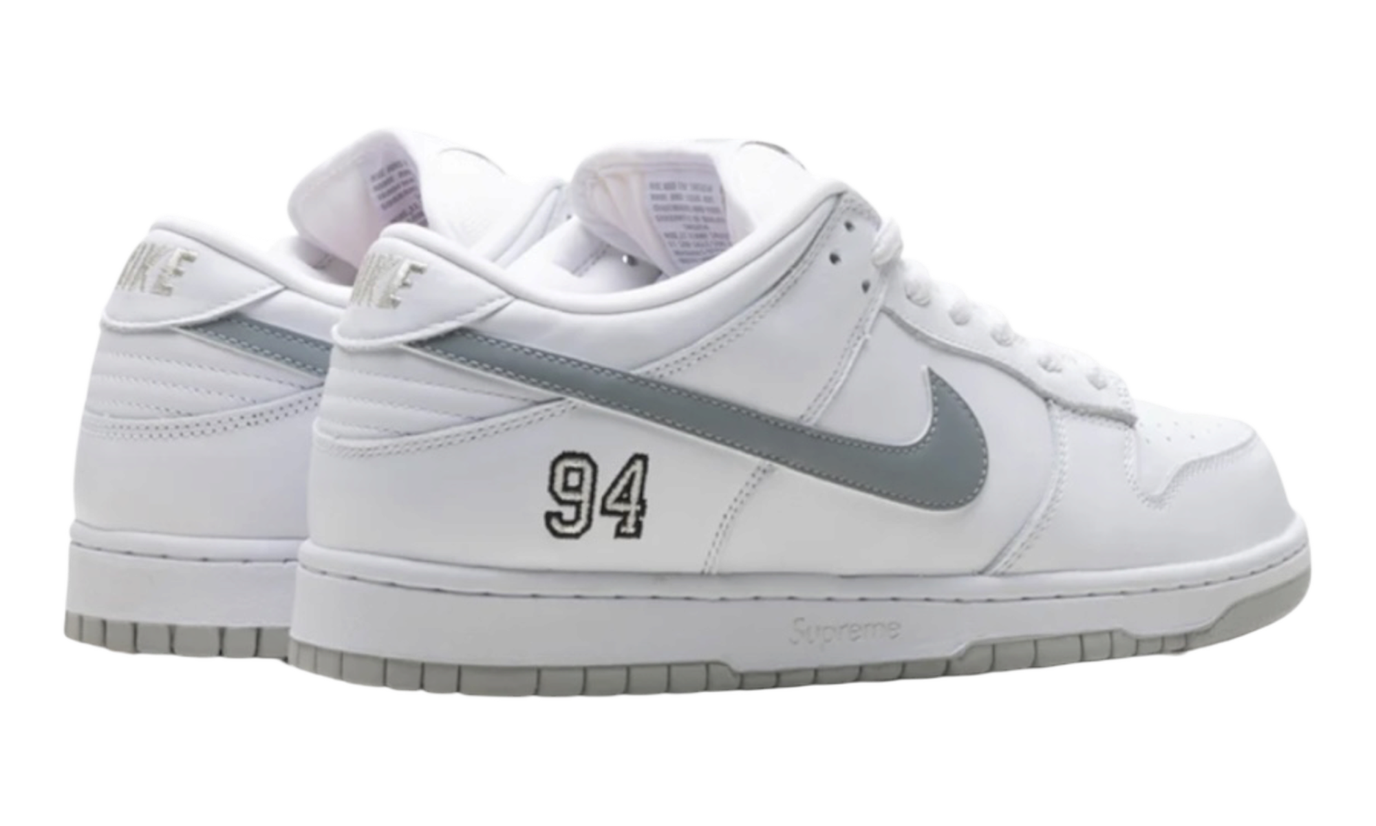 Nike SB Dunk Low Supreme 94 White Metallic Silver