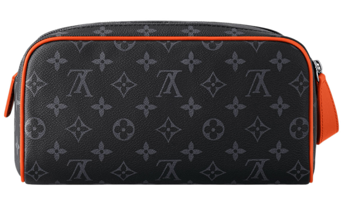 Louis Vuitton Sunrise Orange / Black Leather Monogram Dopp Kit Tolietry Bag