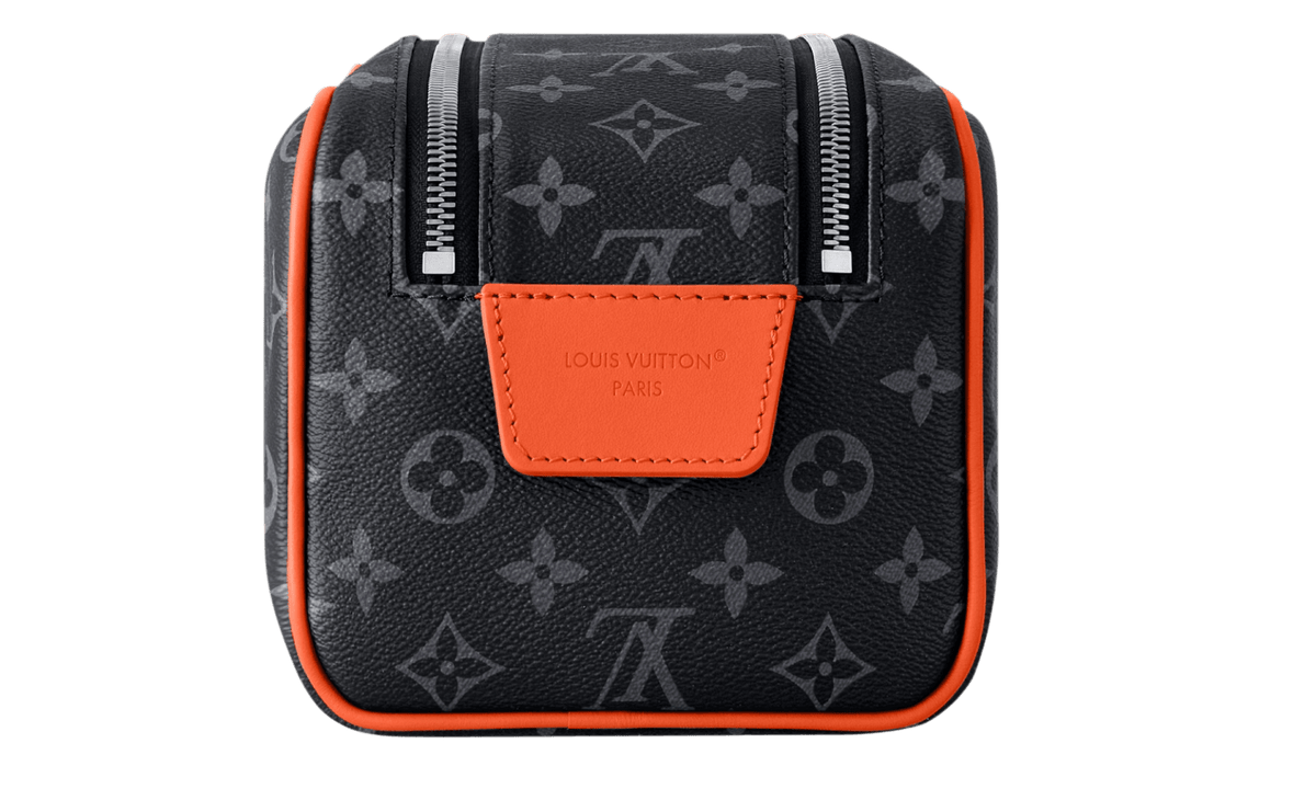 Louis Vuitton Sunrise Orange / Black Leather Monogram Dopp Kit Tolietry Bag