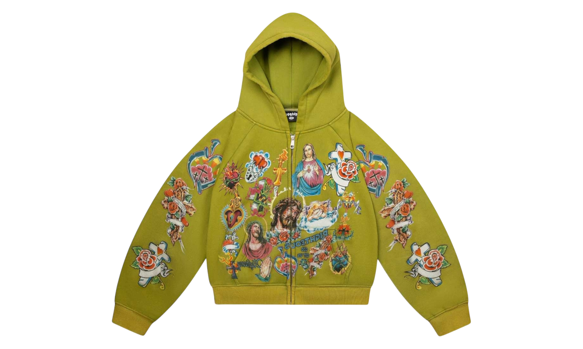 We Are Righteous Risen King Green Cropped Zip-Up Hoodie