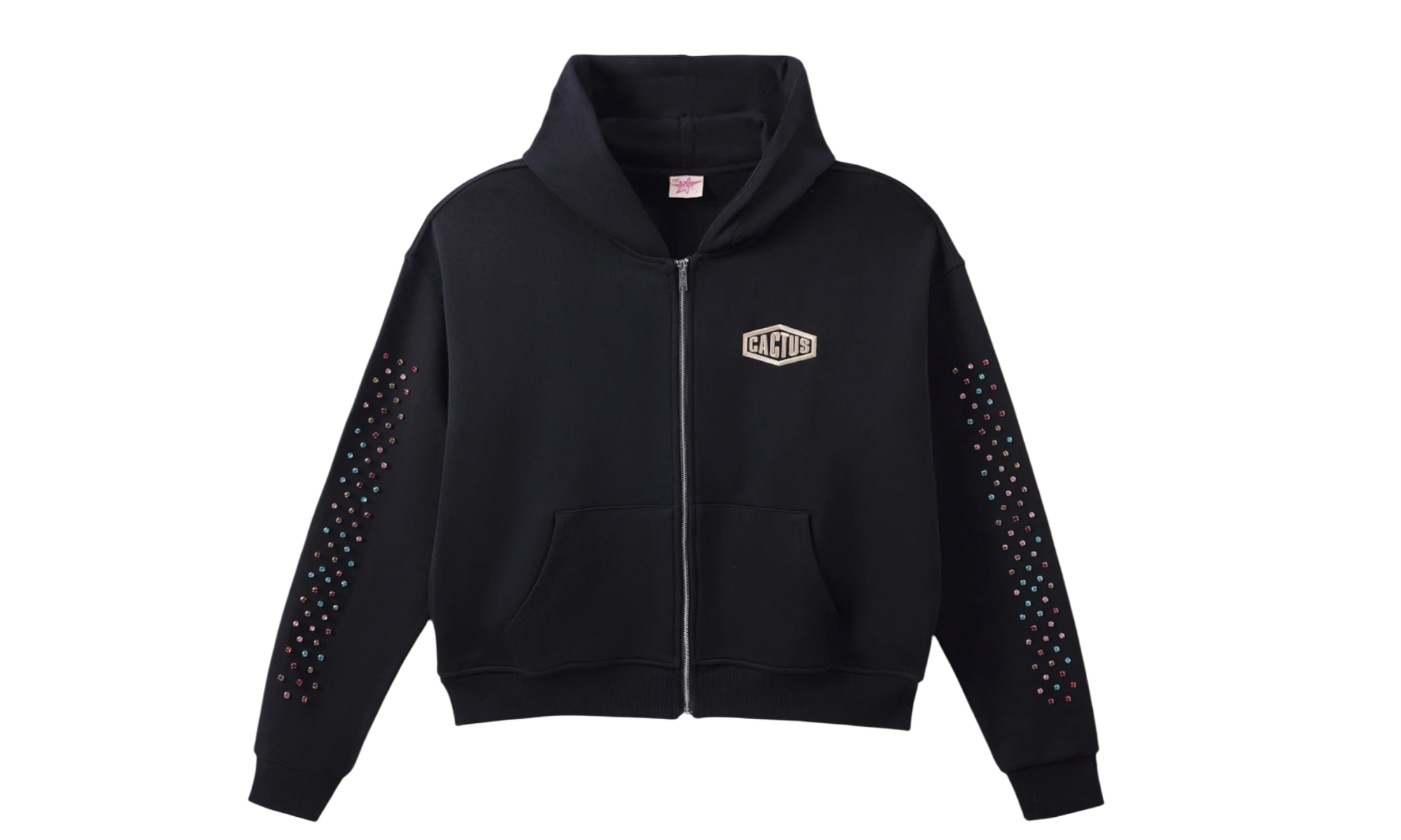 Azva Crystal Cactus Black Zip Up Hoodie