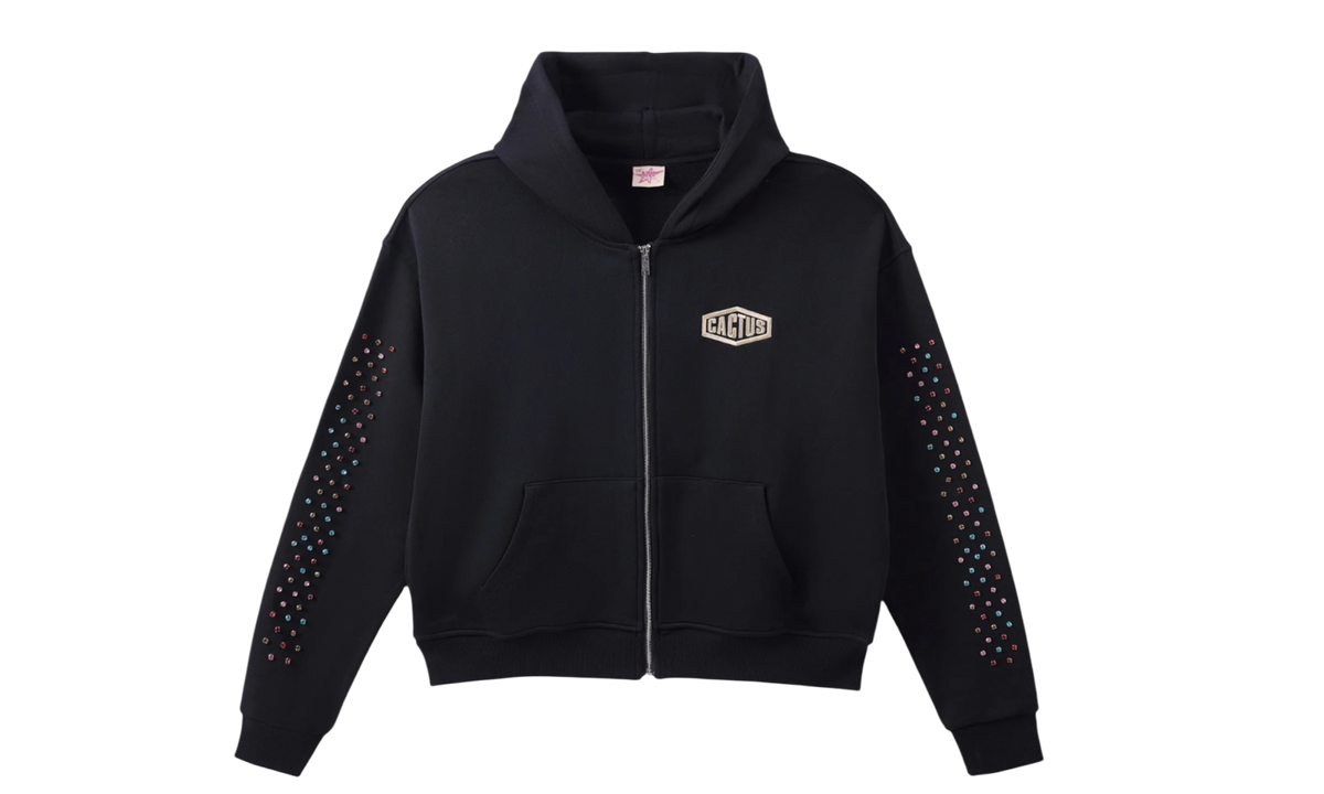 Azva Crystal Cactus Black Zip Up Hoodie