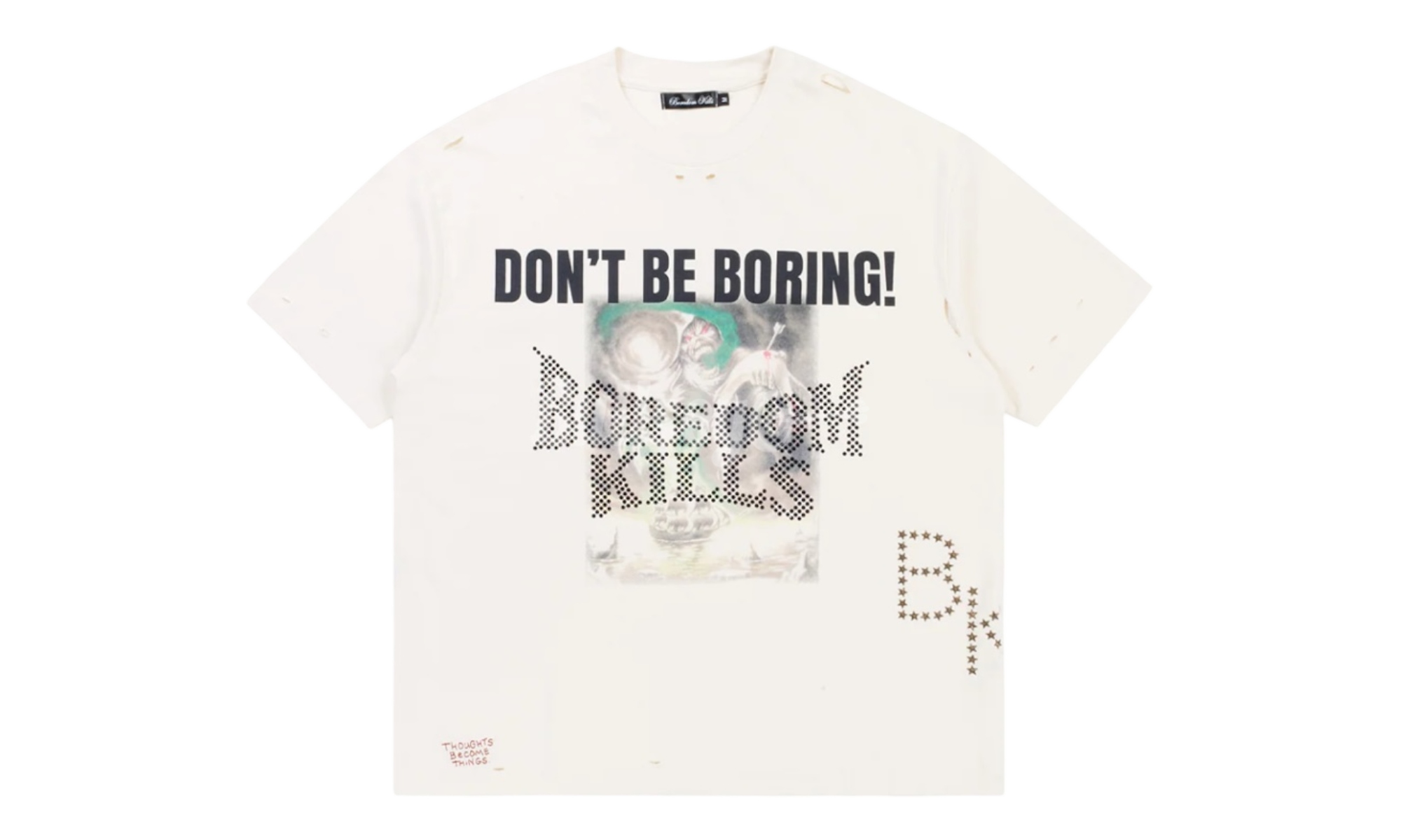 Boredom Kills Grim Vintage White T-Shirt