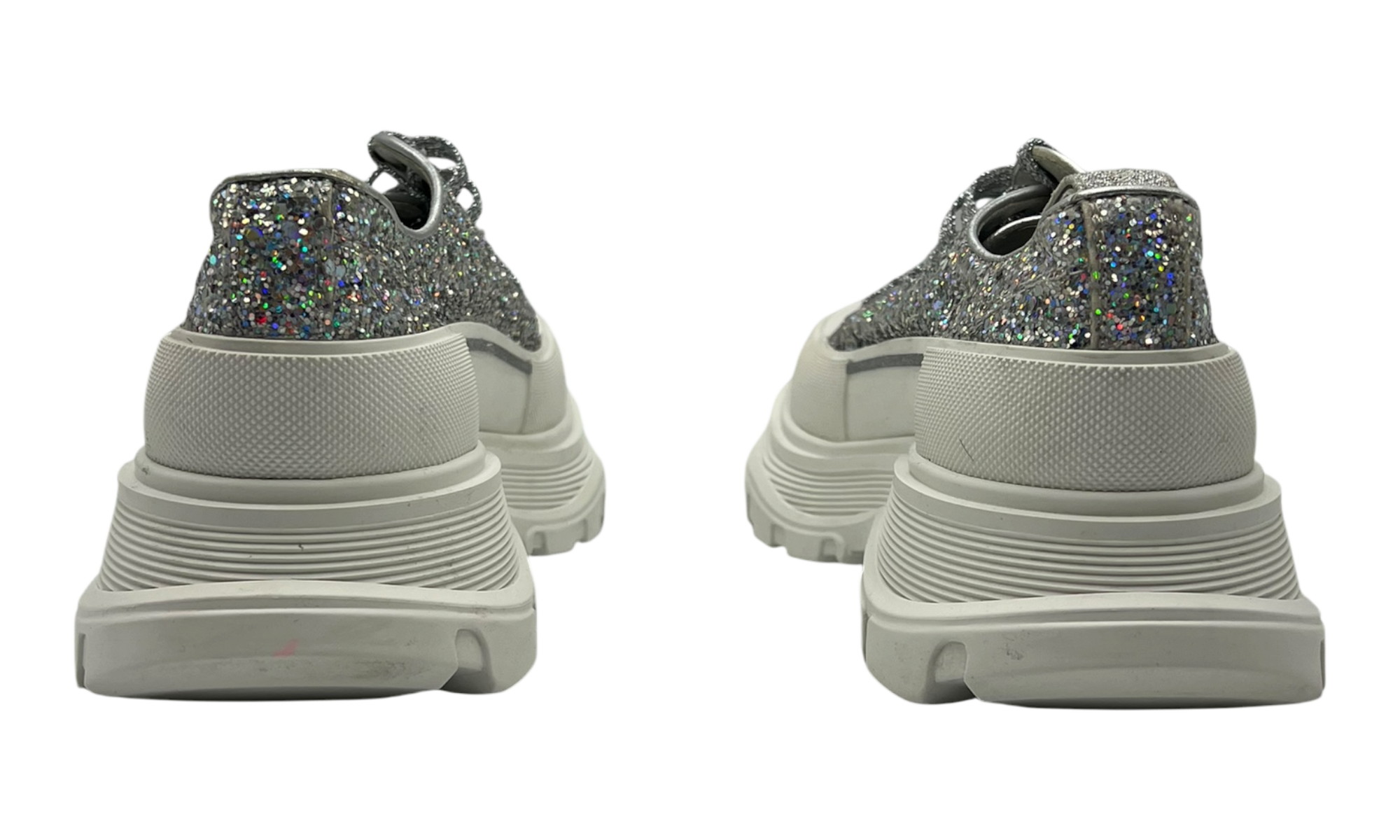 Alexander McQueen Wmns Tread Slick Lace Up "Holo Silver Glitter" (preOwned)