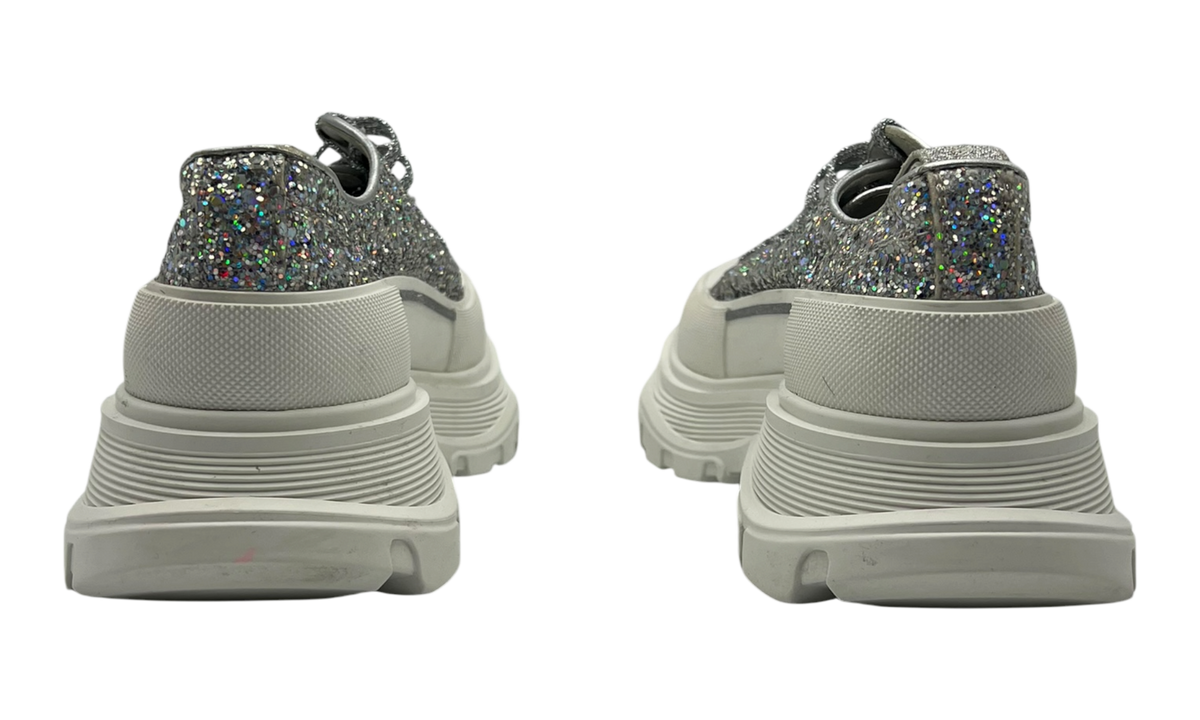 Alexander McQueen Wmns Tread Slick Lace Up "Holo Silver Glitter" (PreOwned)