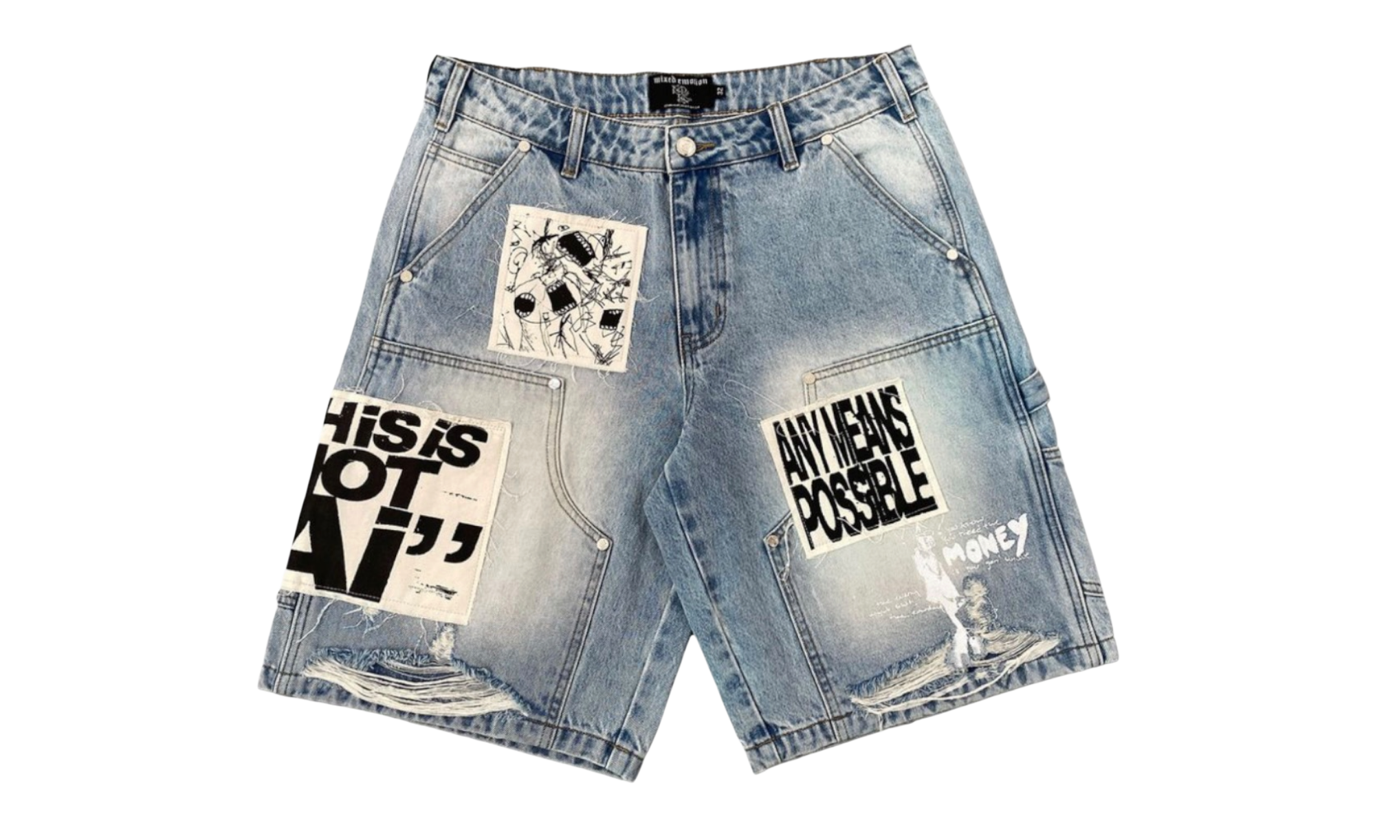 Mixed Emotions Blue AI Denim shorts