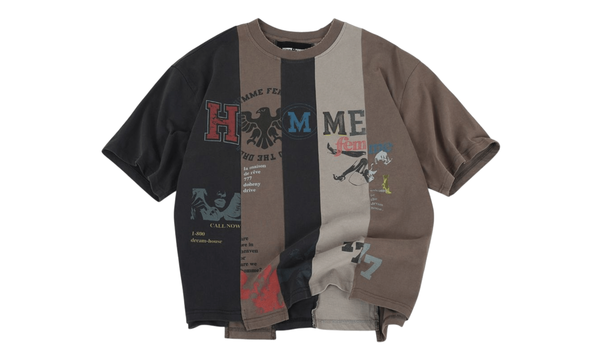 Homme Femme Reconstructed Varsity Tee Black/Multi