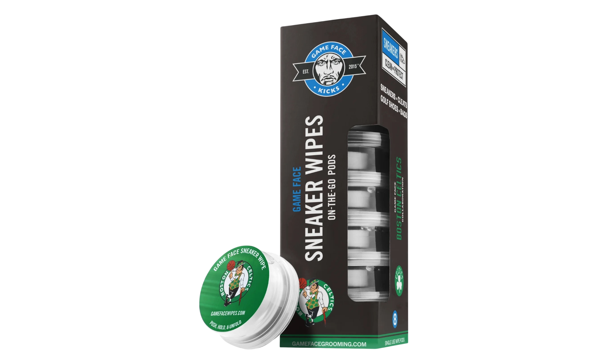 Game Face Kicks On-The-Go Sneaker Cleaning Wipes Celtics