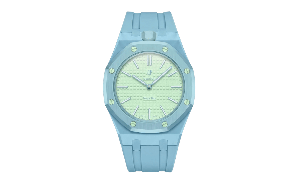 Swatch x Audemars Piguet AP Bioceramic Royal Pop Blaue Acht on Light Blue Rubber Strap & Light Blue Case