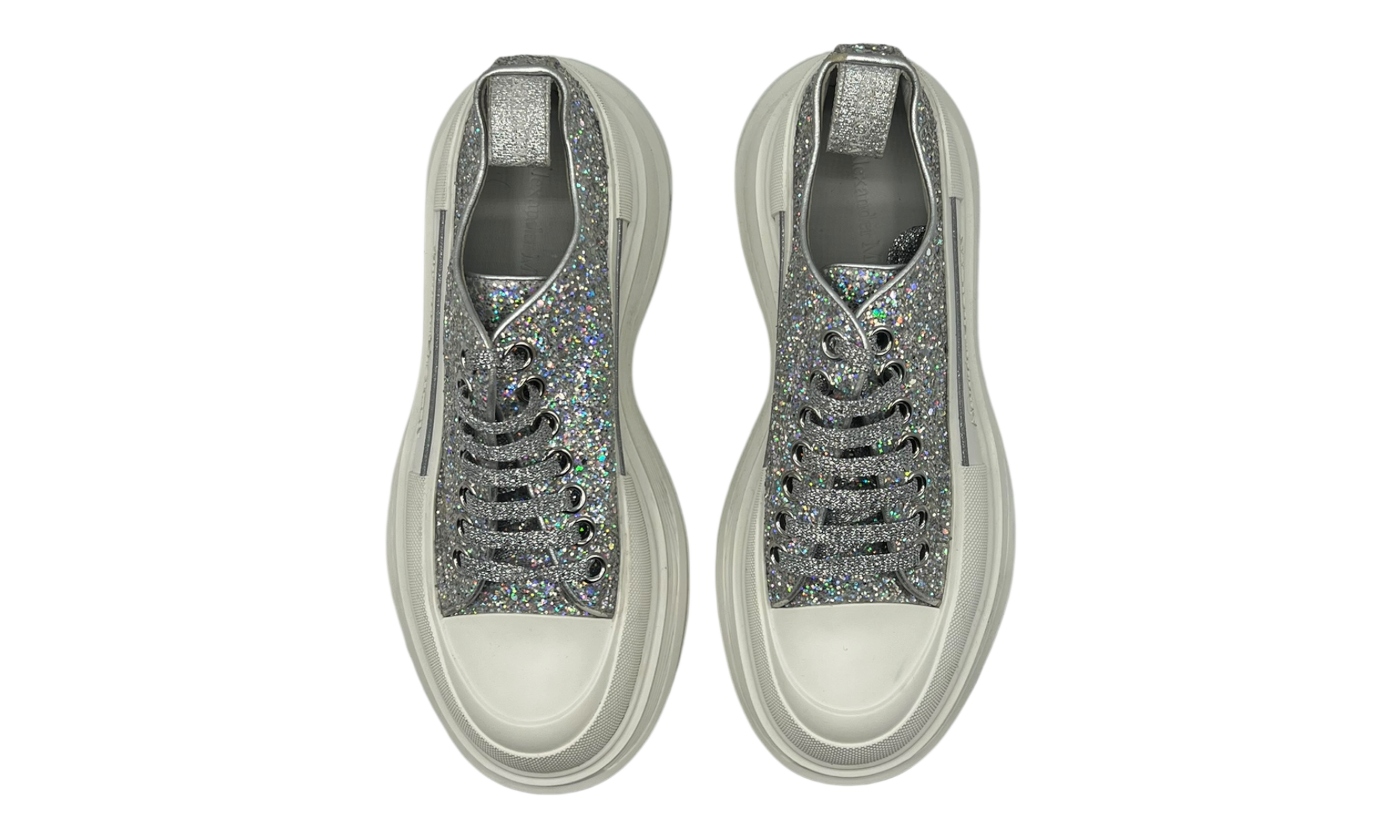 Alexander McQueen Wmns Tread Slick Lace Up "Holo Silver Glitter" (PreOwned)