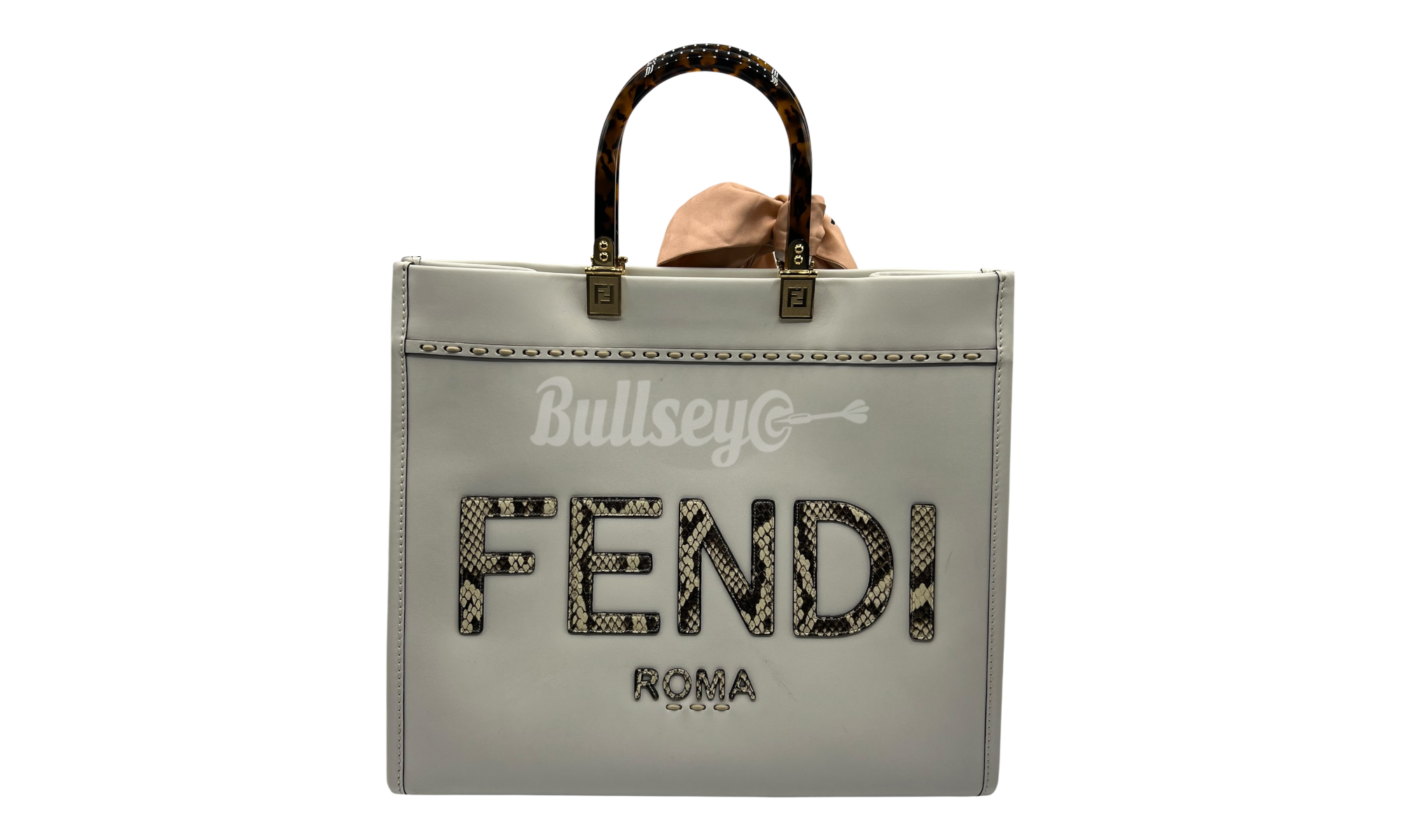 Fendi Vitello King Plexiglass Elaphe Snakeskin Ice White Tote (PreOwned)