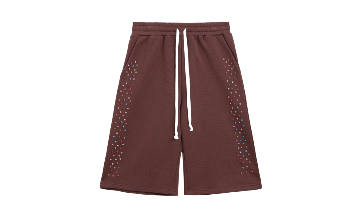 Azva Crystal Cactus Brown Sweat Shorts
