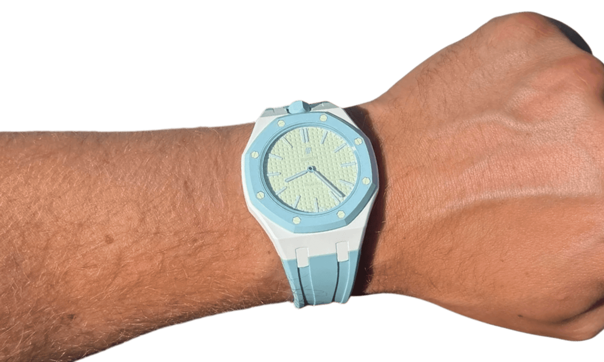 Swatch x Audemars Piguet AP Bioceramic Royal Pop Blaue Acht on Light Blue Rubber Strap & White Case