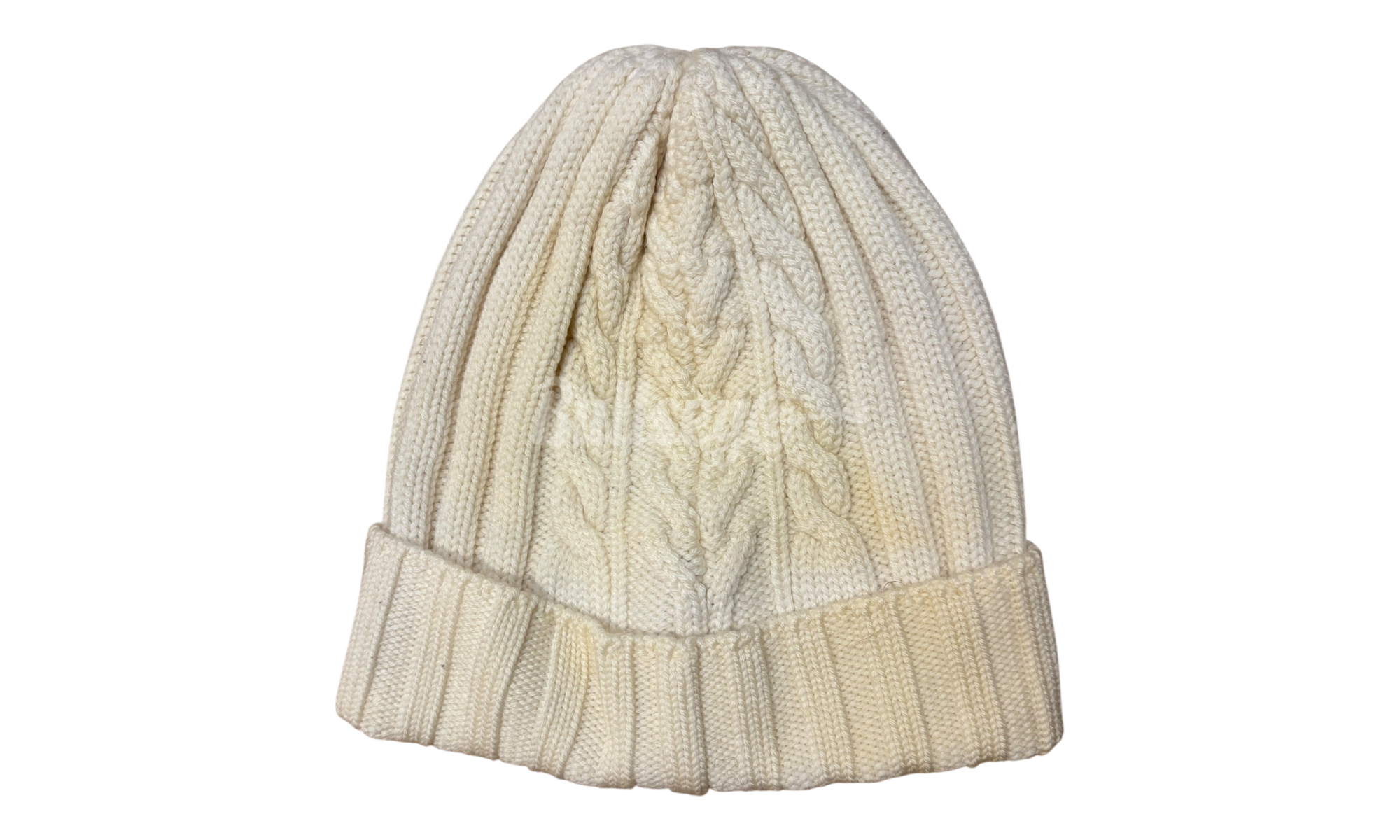 Moncler Cable-Knit Logo White Beanie (PreOwned)