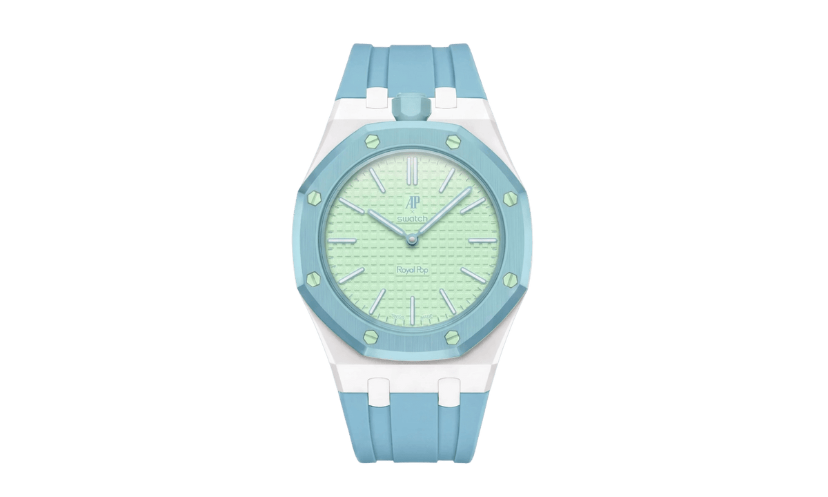 Swatch x Audemars Piguet AP Bioceramic Royal Pop Blaue Acht on Light Blue Rubber Strap & White Case