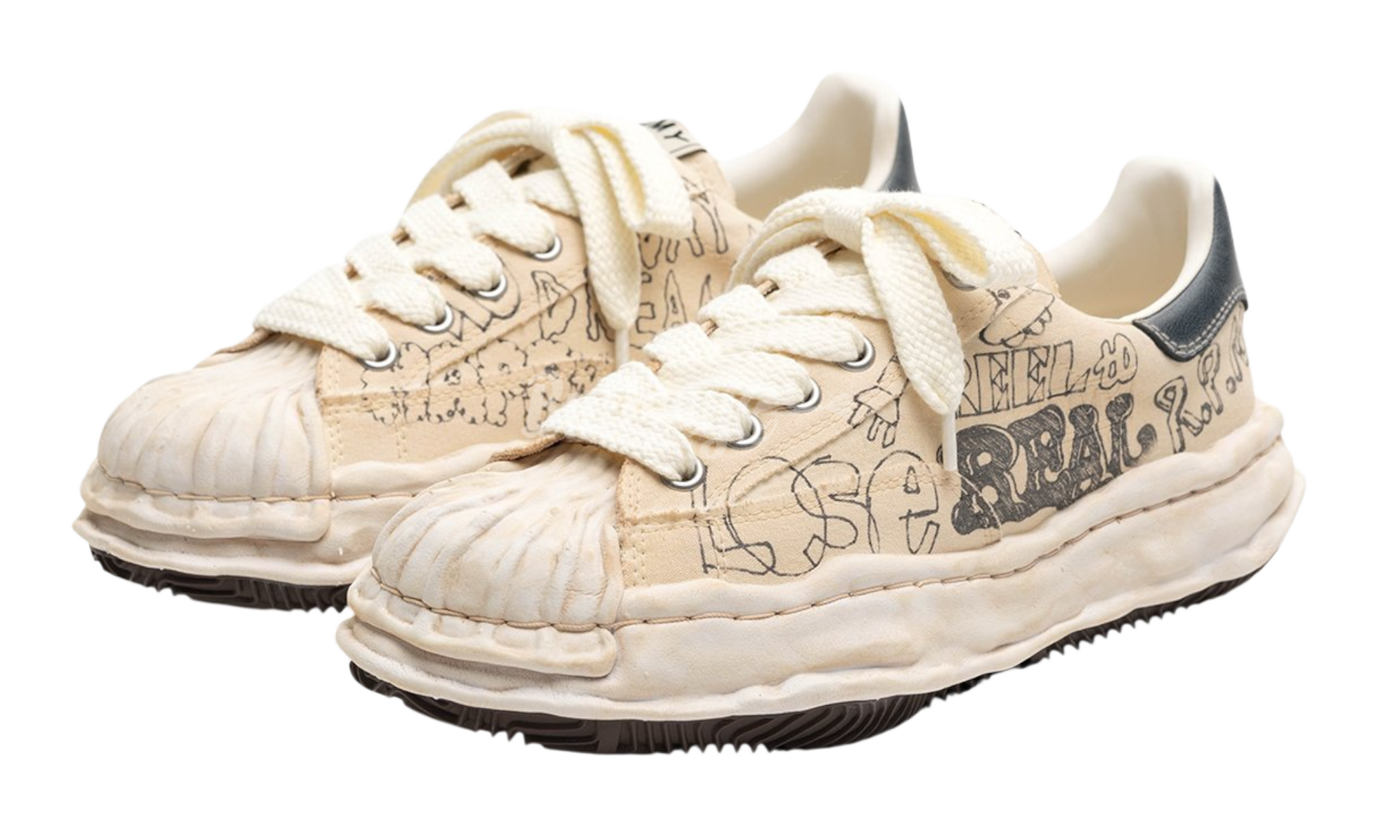 Maison Mihara Yasuhio Blakey Original Sole Graffiti Printed Canvas Cream Low-Top Sneaker