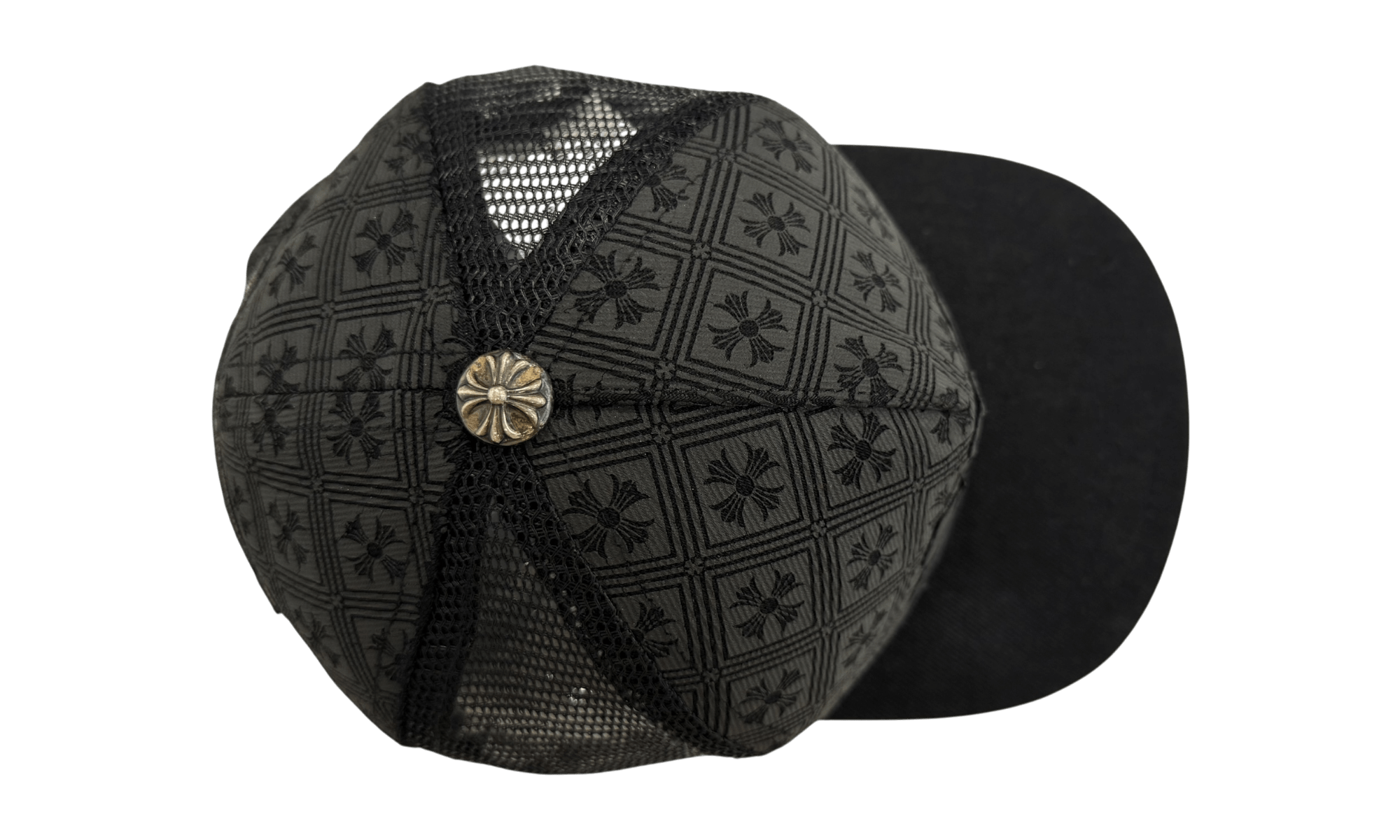 Chrome Hearts Leather Cemetery Triple Cross Monogram Black Trucker Hat
