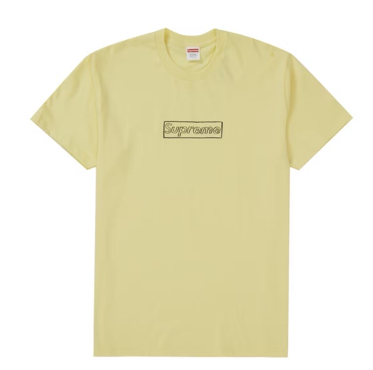 Supreme KAWS Chalk Logo Tee Pale Yellow