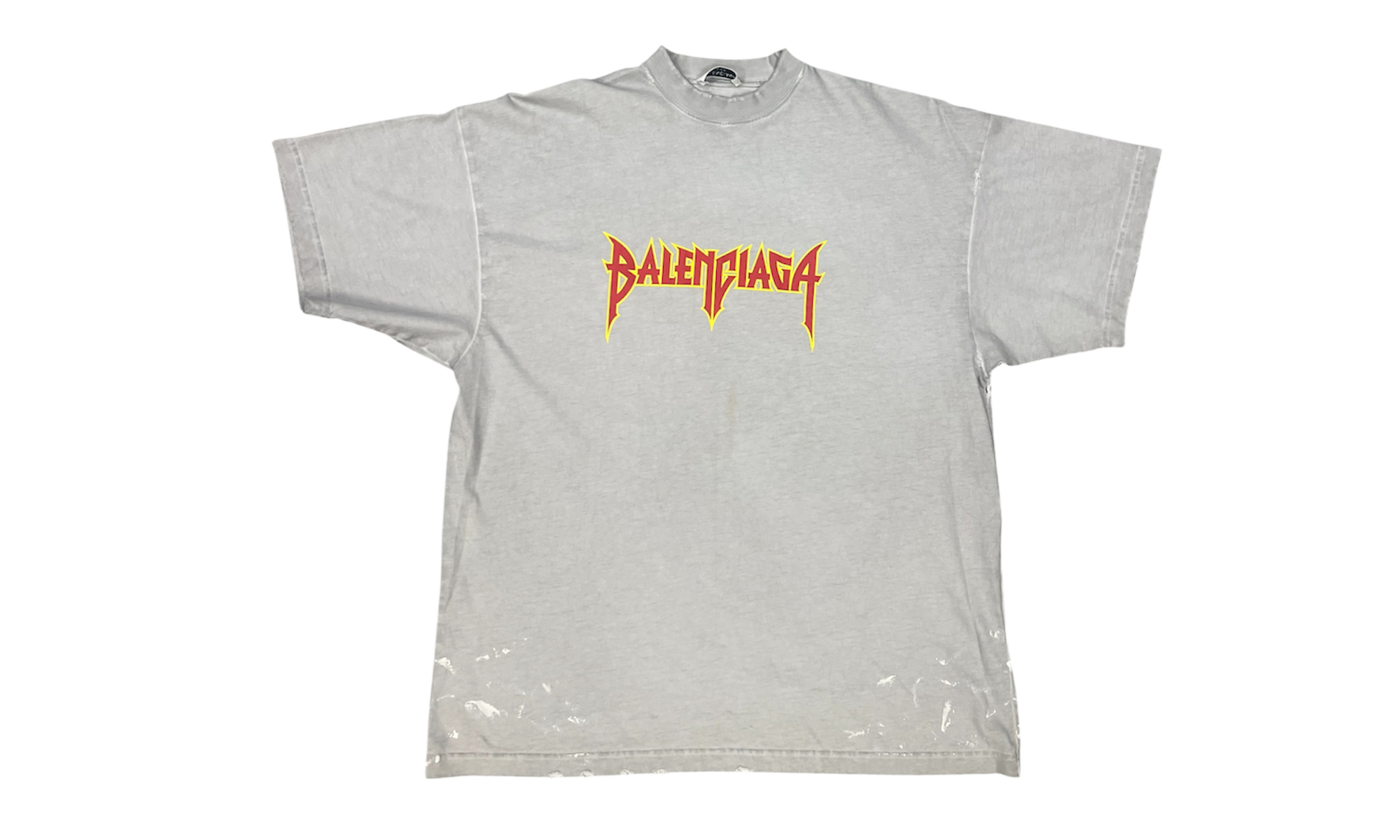 Balenciaga Metal Logo Distressed Grey T-Shirt (PreOwned)