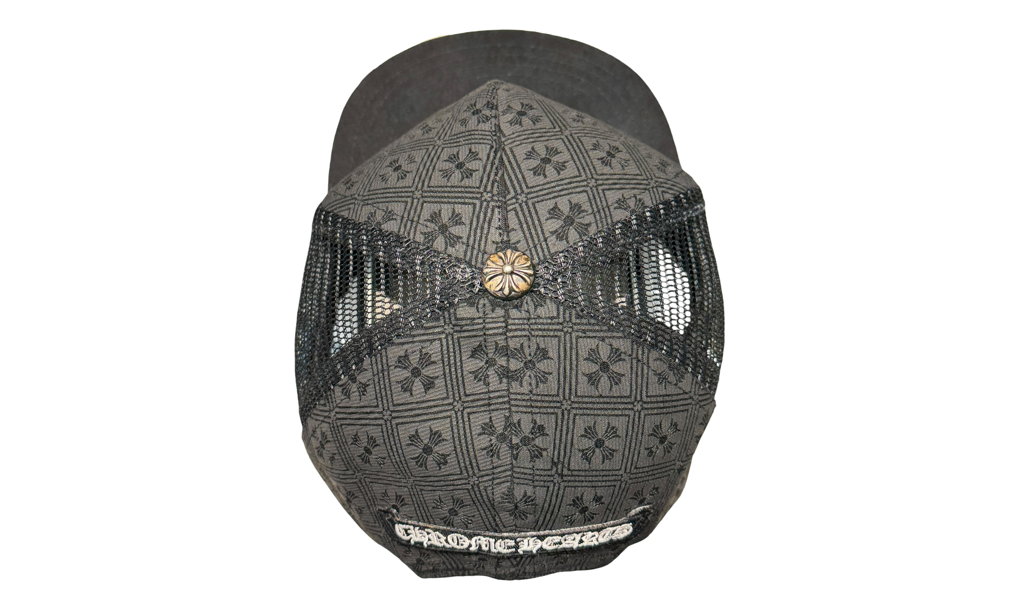 Chrome Hearts Leather Cemetery Triple Cross Monogram Black Trucker Hat