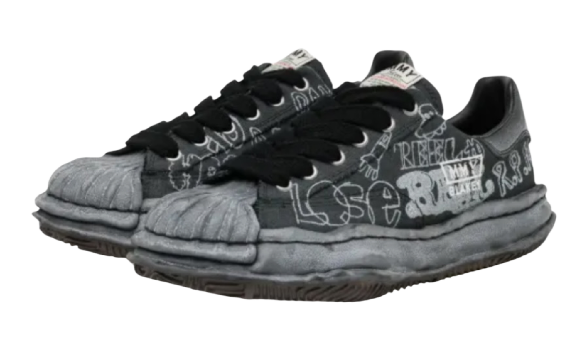 Maison Mihara Yasuhio Blakey Original Sole Graffiti Printed Canvas Black Low-Top Sneaker