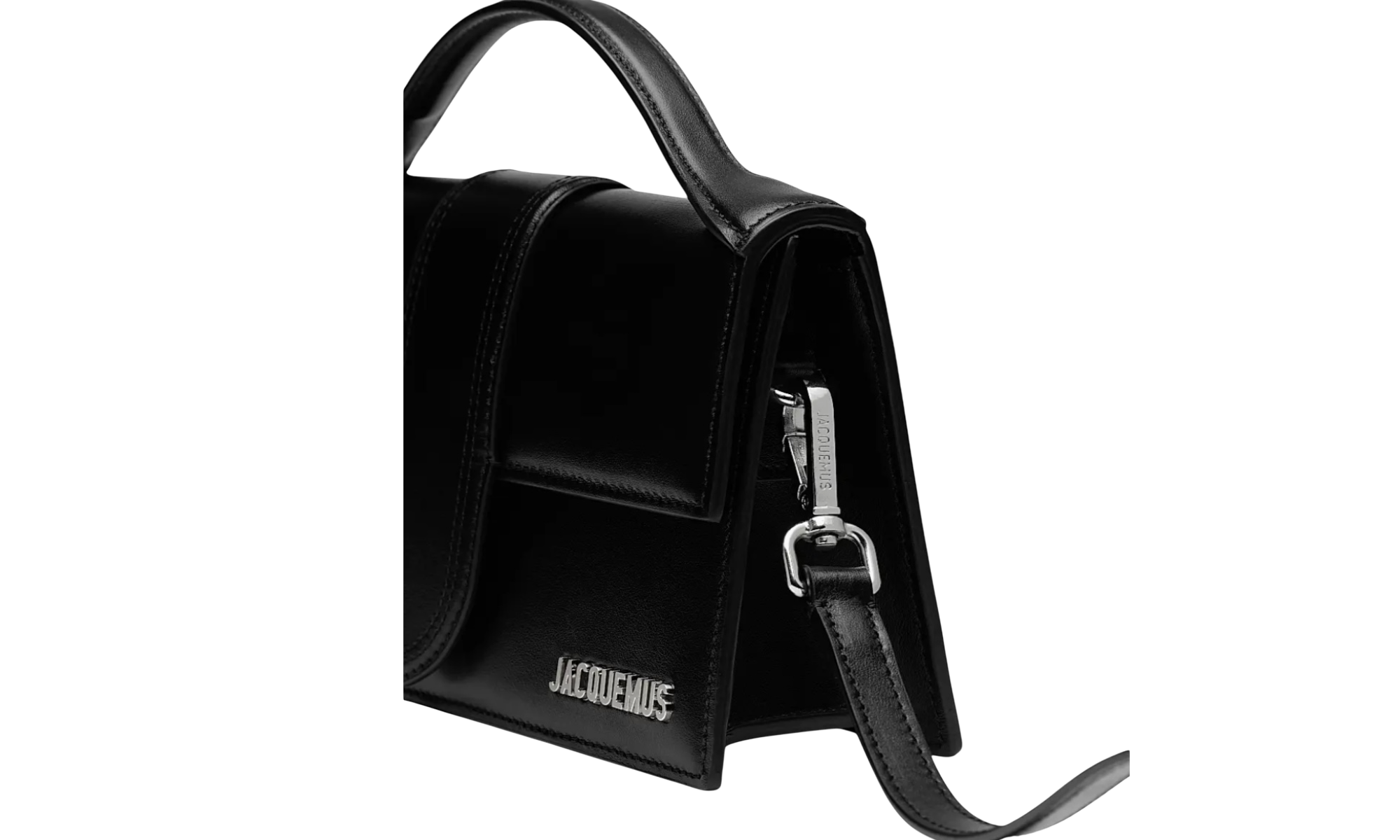 Jacquemus Le Grand Bambino Crossbody Strap Black Handbag Silver Lettering