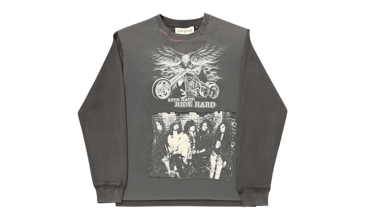 Poor Parker Vintage 1 of 1 Cut & Sewn Motorcycle Black Thermal Longsleeve T-Shirt