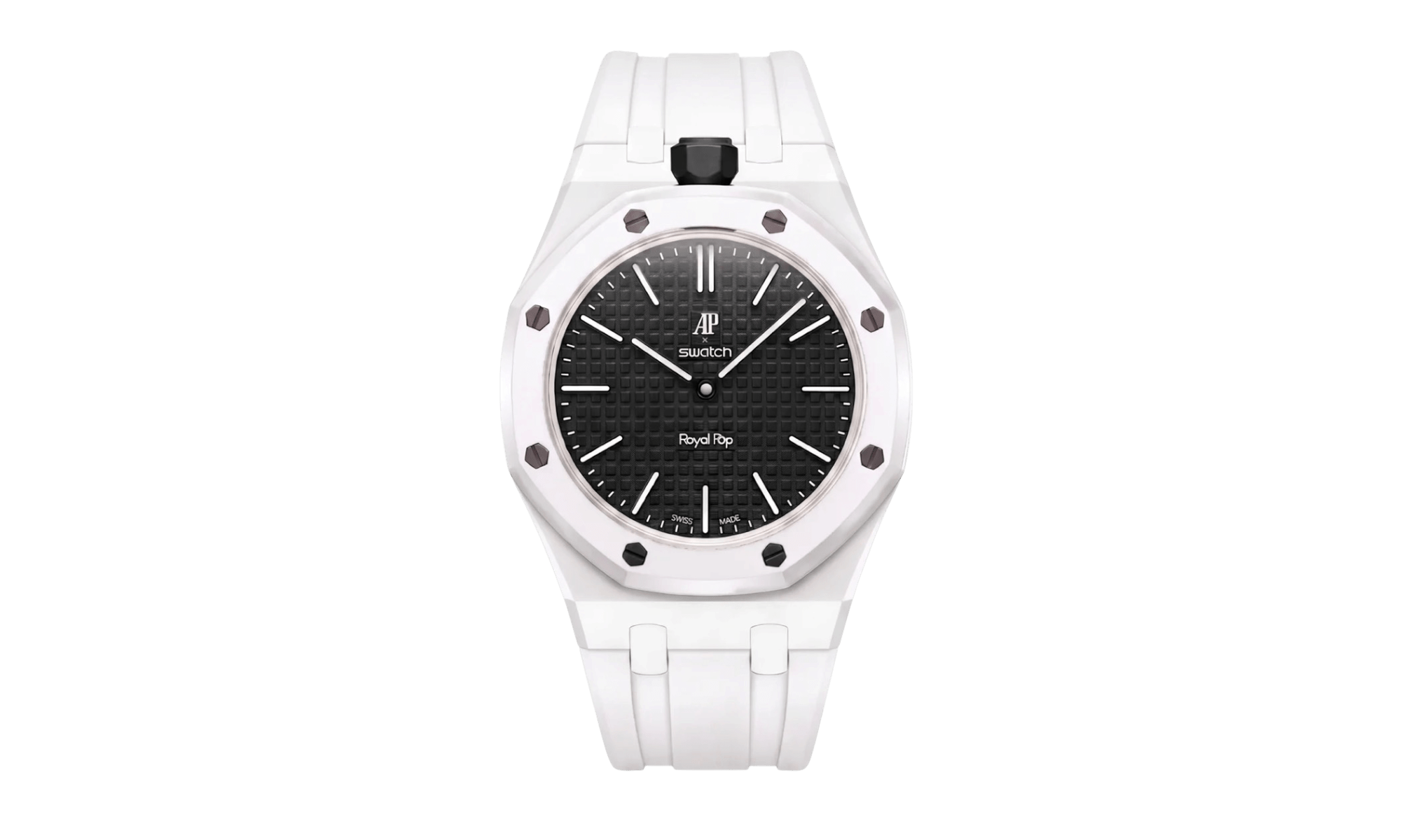 Swatch x Audemars Piguet AP Bioceramic Royal Pop Ocho Negro on White Rubber Strap & White Case