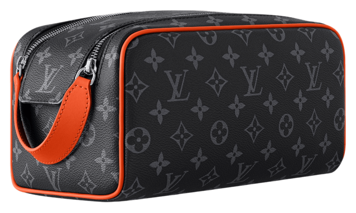Louis Vuitton Sunrise Orange / Black Leather Monogram Dopp Kit Tolietry Bag