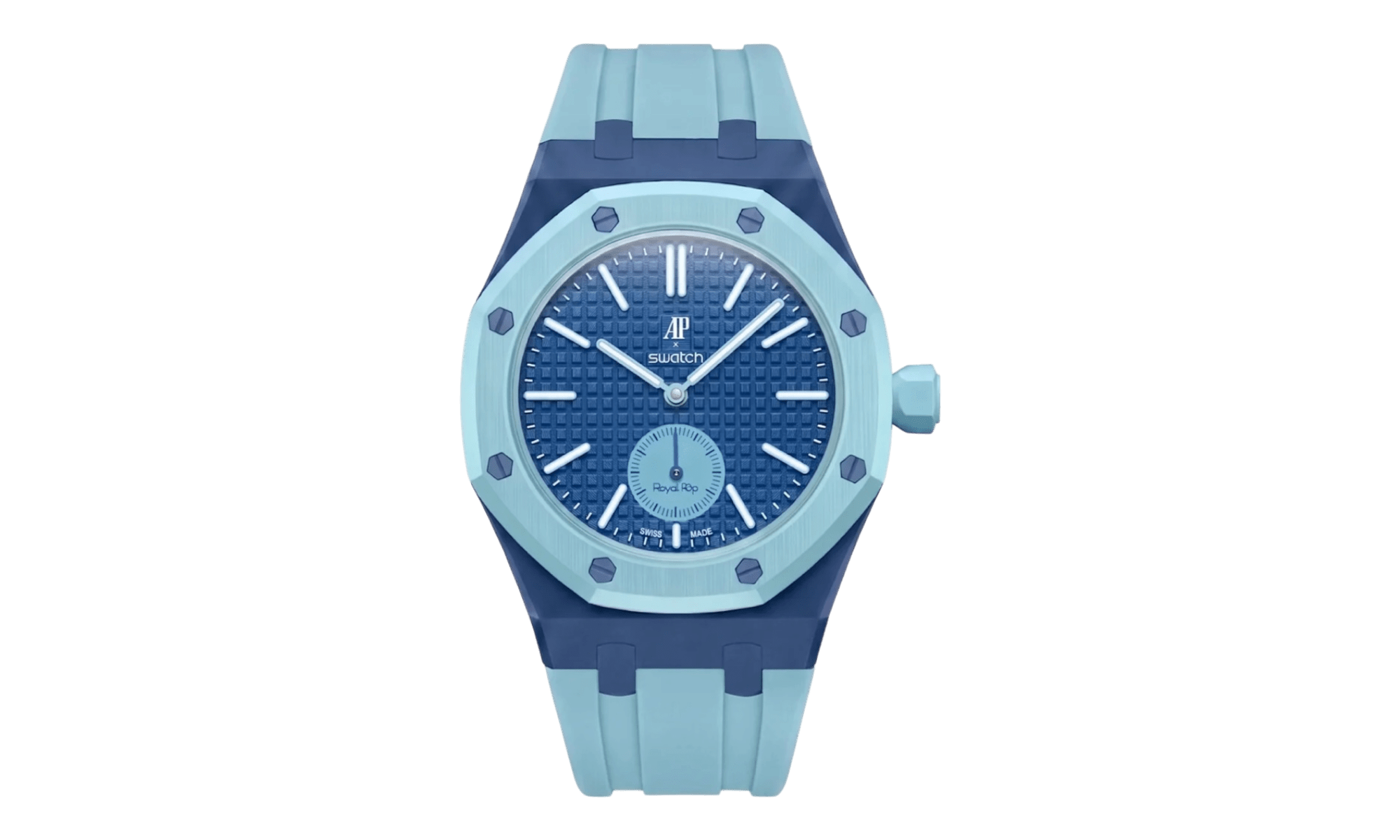 Swatch x Audemars Piguet AP Bioceramic Royal Pop Savonnette Lan Ba on Blue Rubber Strap & Navy Case