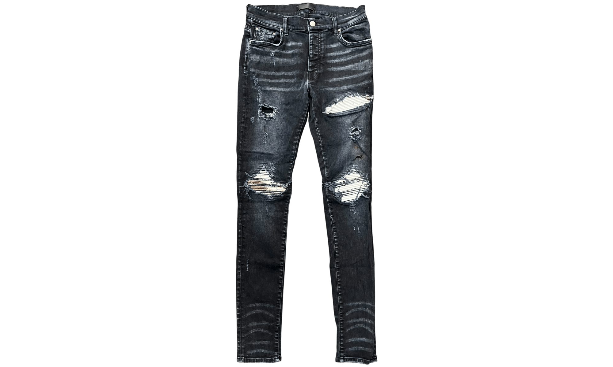 Amiri MX1 White/Brown Patch Black Jeans (PreOwned)
