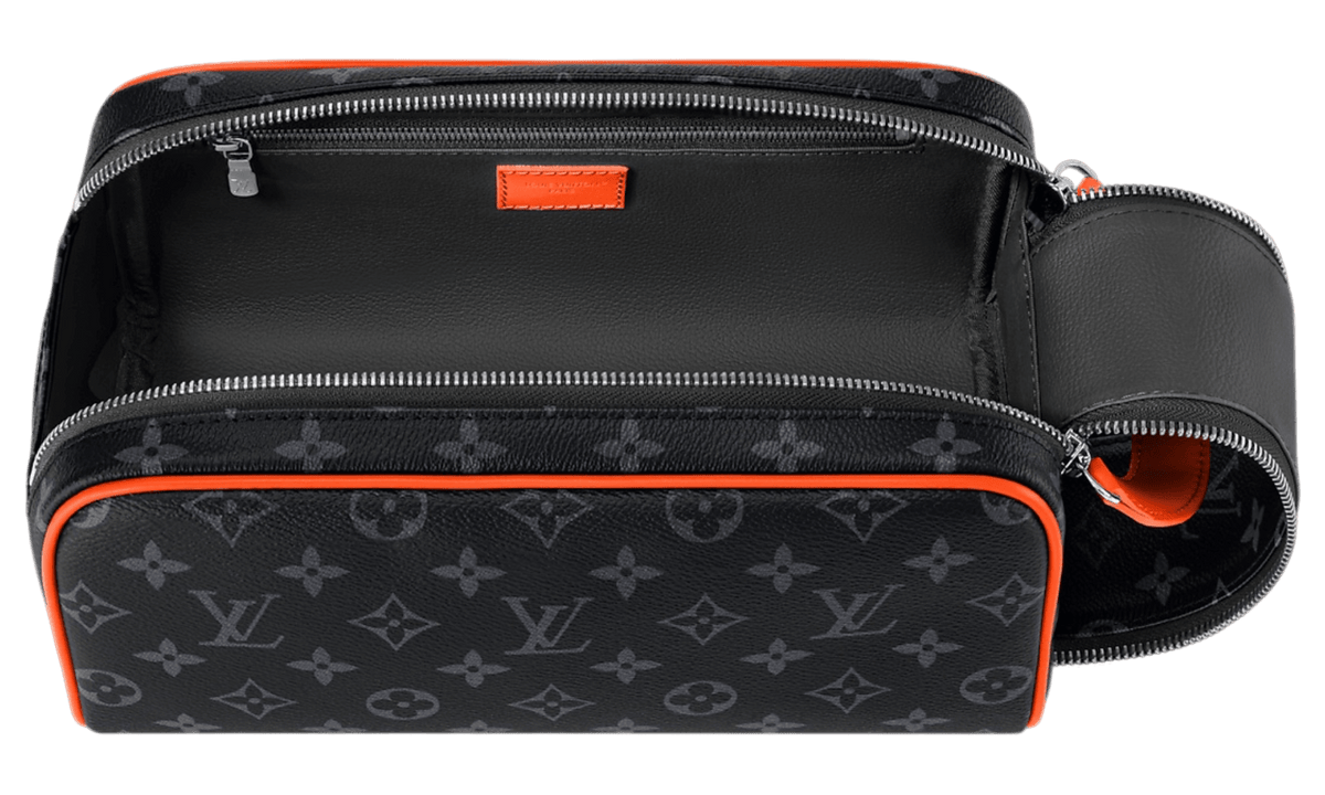Louis Vuitton Sunrise Orange / Black Leather Monogram Dopp Kit Tolietry Bag