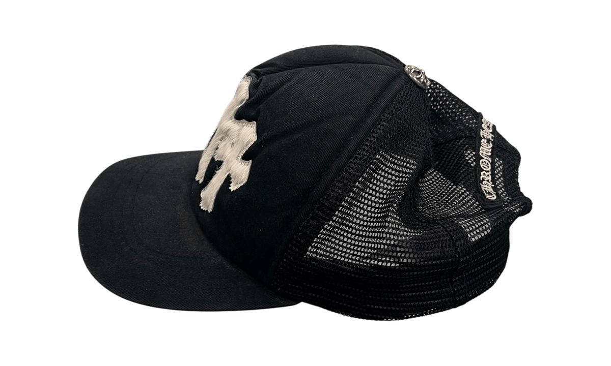 Chrome Hearts Pony Hair Cemetery Cross White Patch Black Trucker Hat (PreOwned)