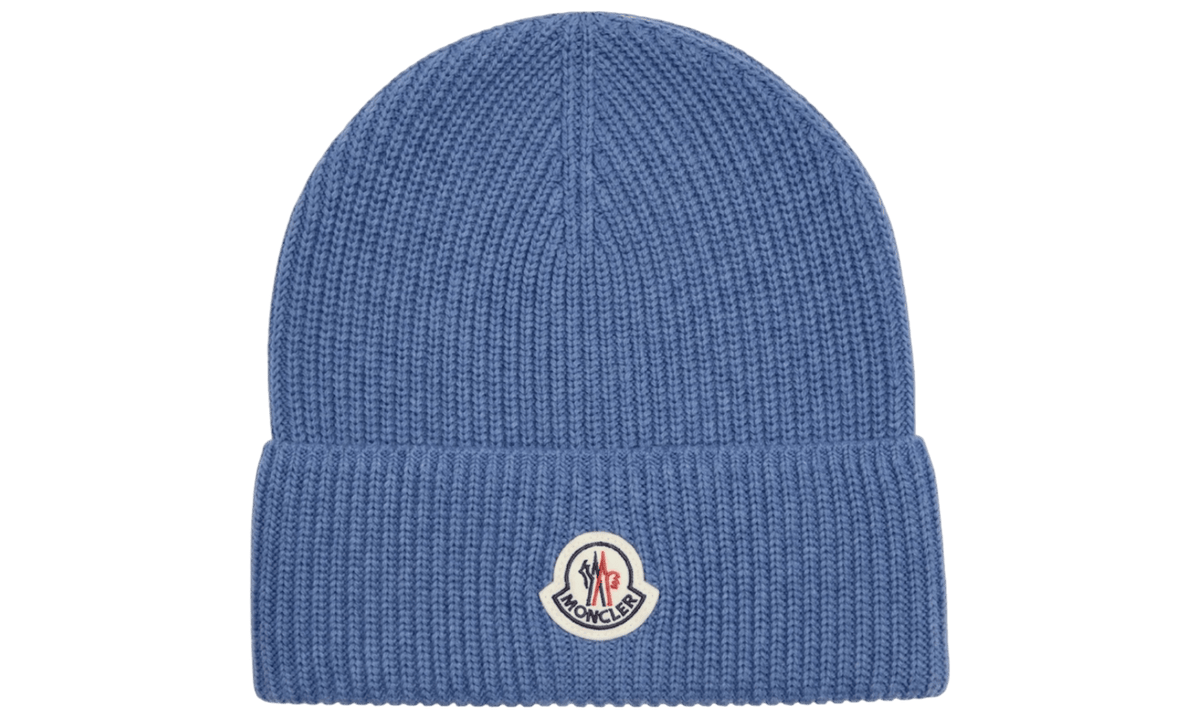 Moncler Ribbed Knit Logo Navy Beanie