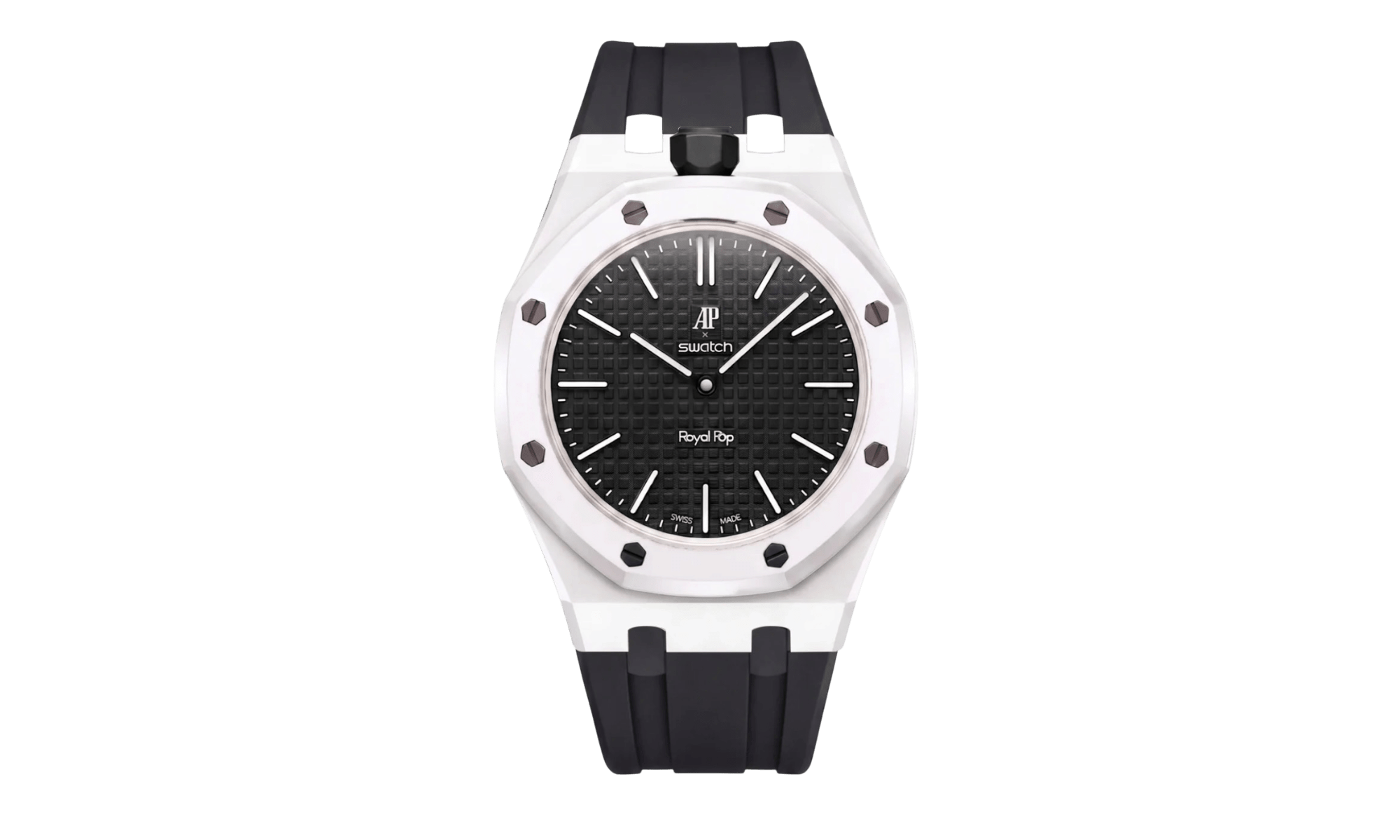 Swatch x Audemars Piguet AP Bioceramic Royal Pop Ocho Negro on Black Rubber Strap & White Case
